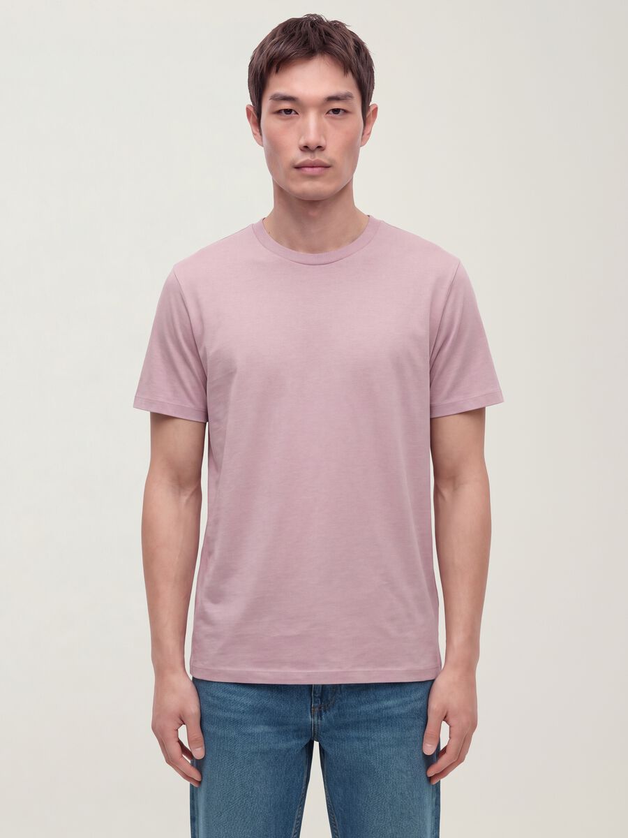 Purple mercerised pure cotton crew-neck T-shirt, regular fit_0