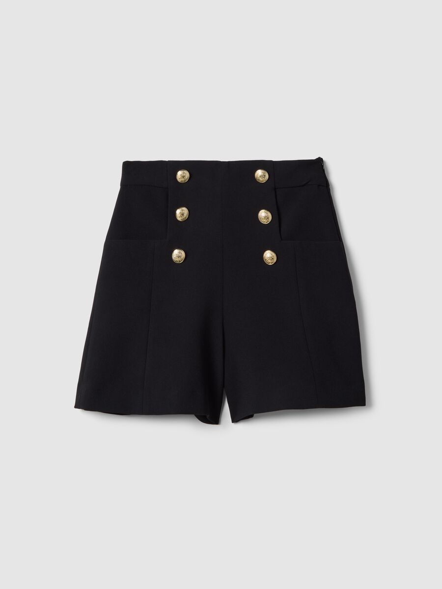 Black regular fit shorts with high waist and gold buttons_5