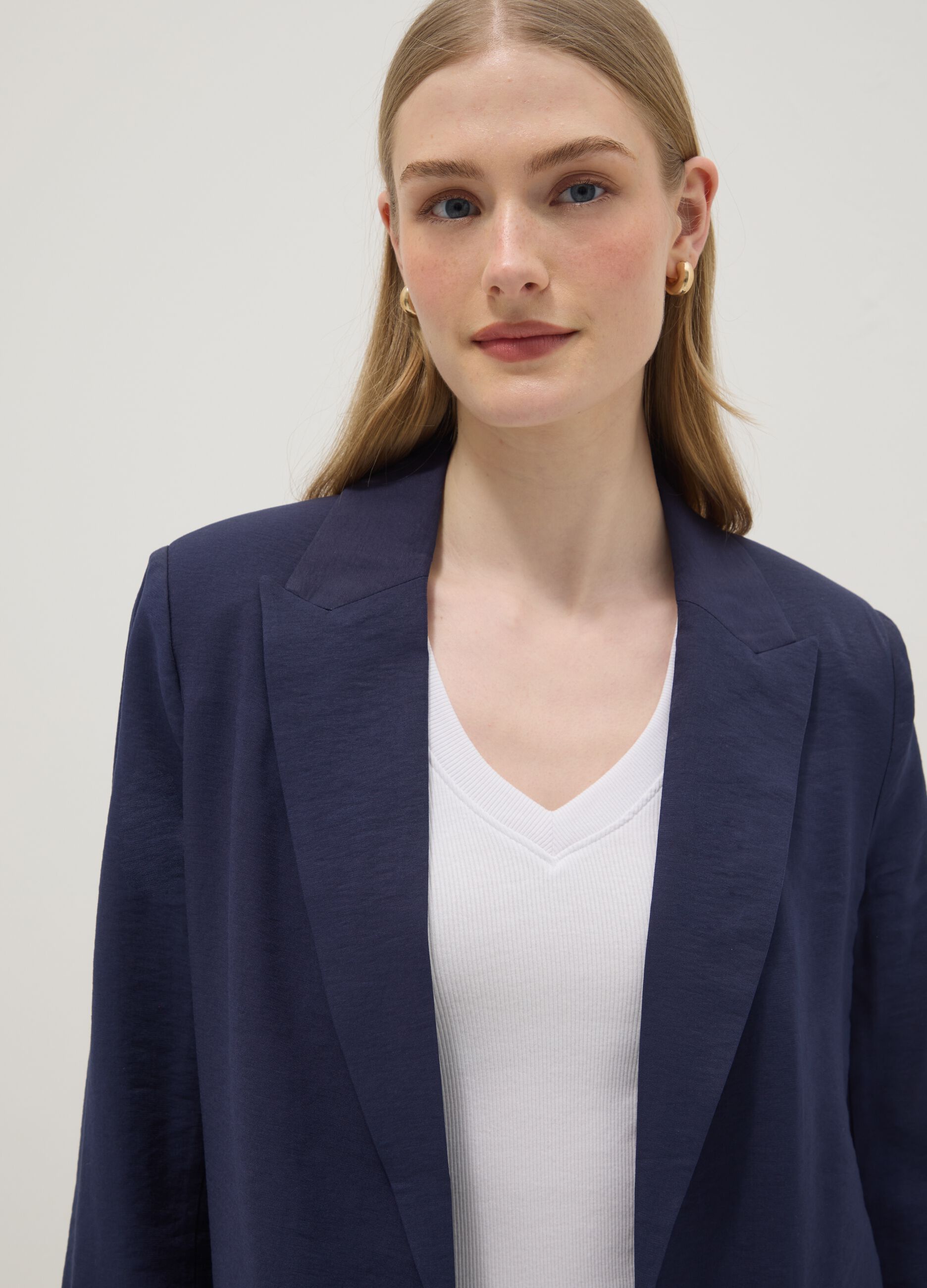 Regular Fit Blazer aus blauem Viskose-Mischgewebe mit gestreiften Manschetten