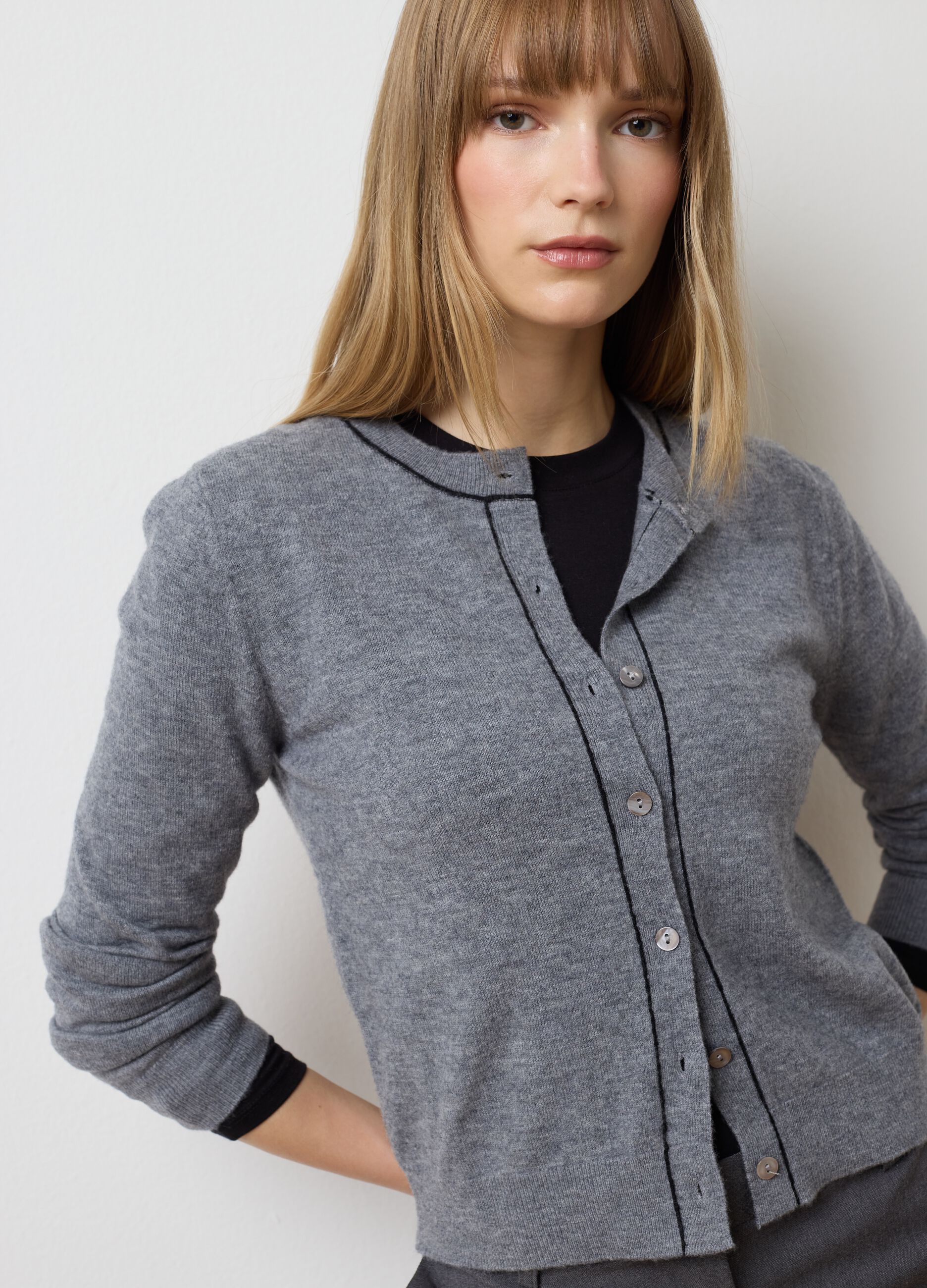 Grey pure wool regular fit cardigan