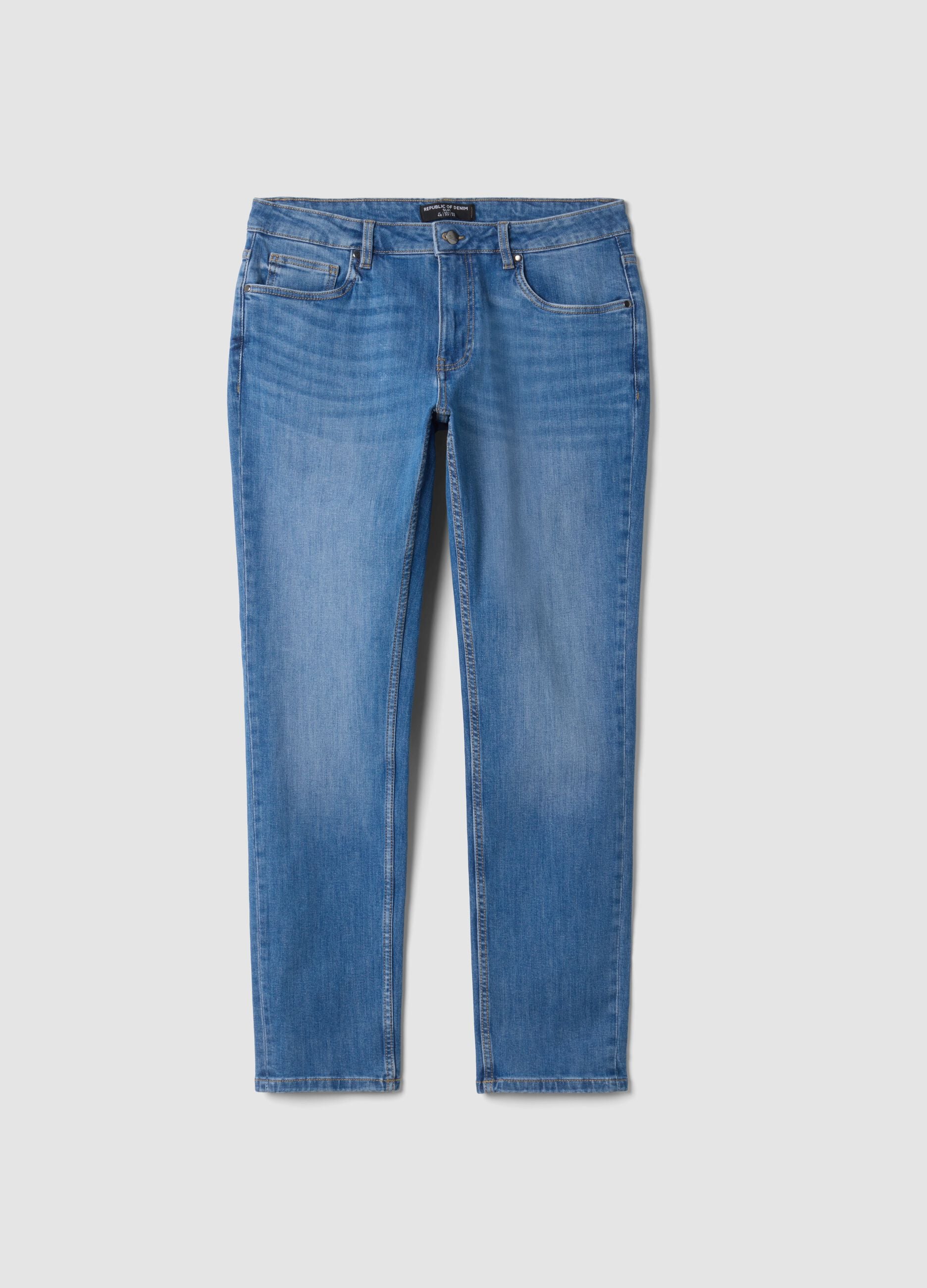 Jeans blu chiaro in cotone elasticizzato slim fit