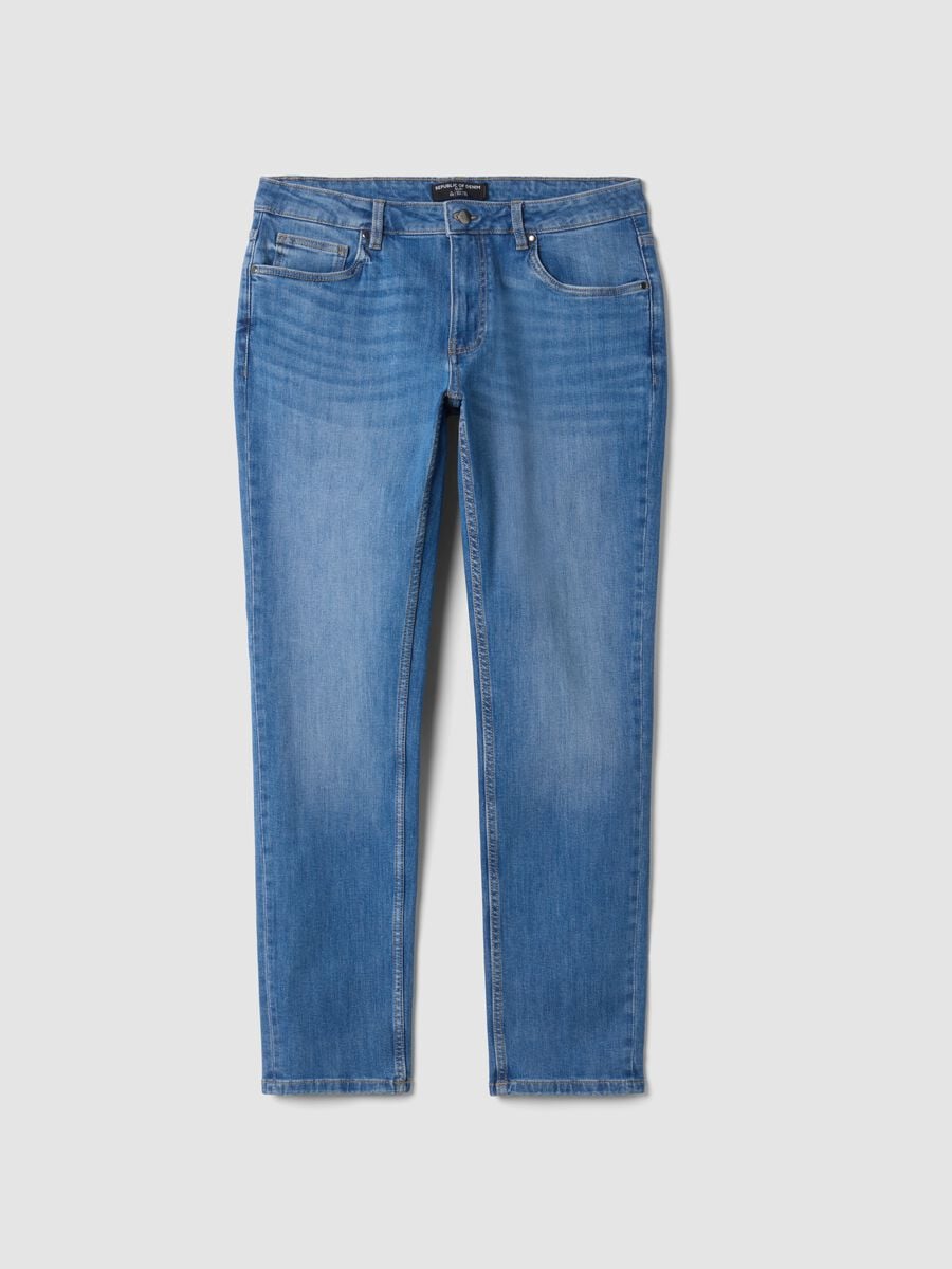 Jeans blu chiaro in cotone elasticizzato slim fit_0