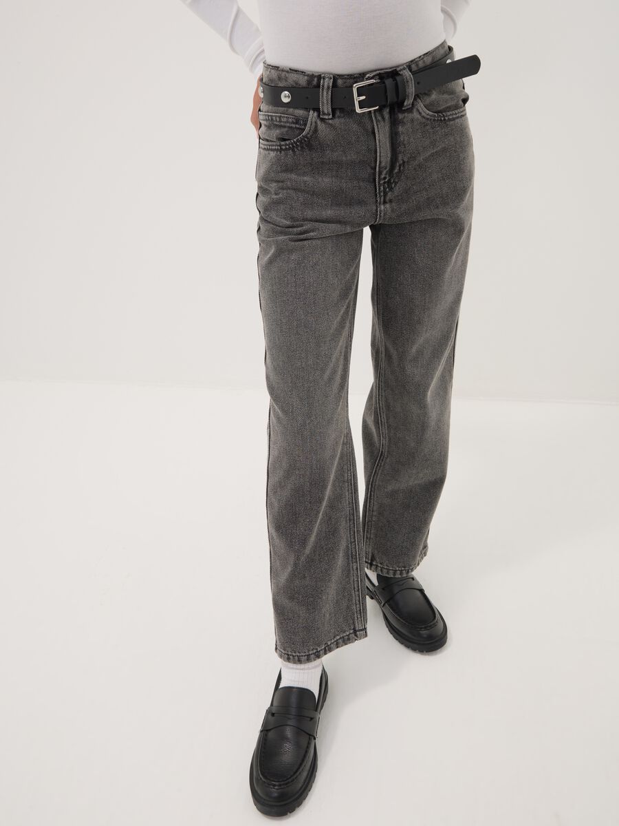 Girls&rsquo; straight-leg grey jeans in cotton, lyocell and viscose blend denim_1