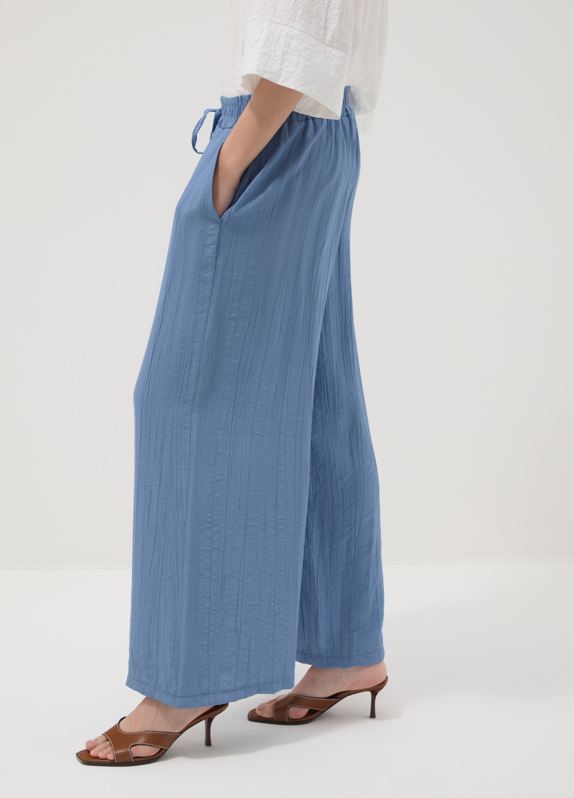 Light blue viscose-blend palazzo trousers