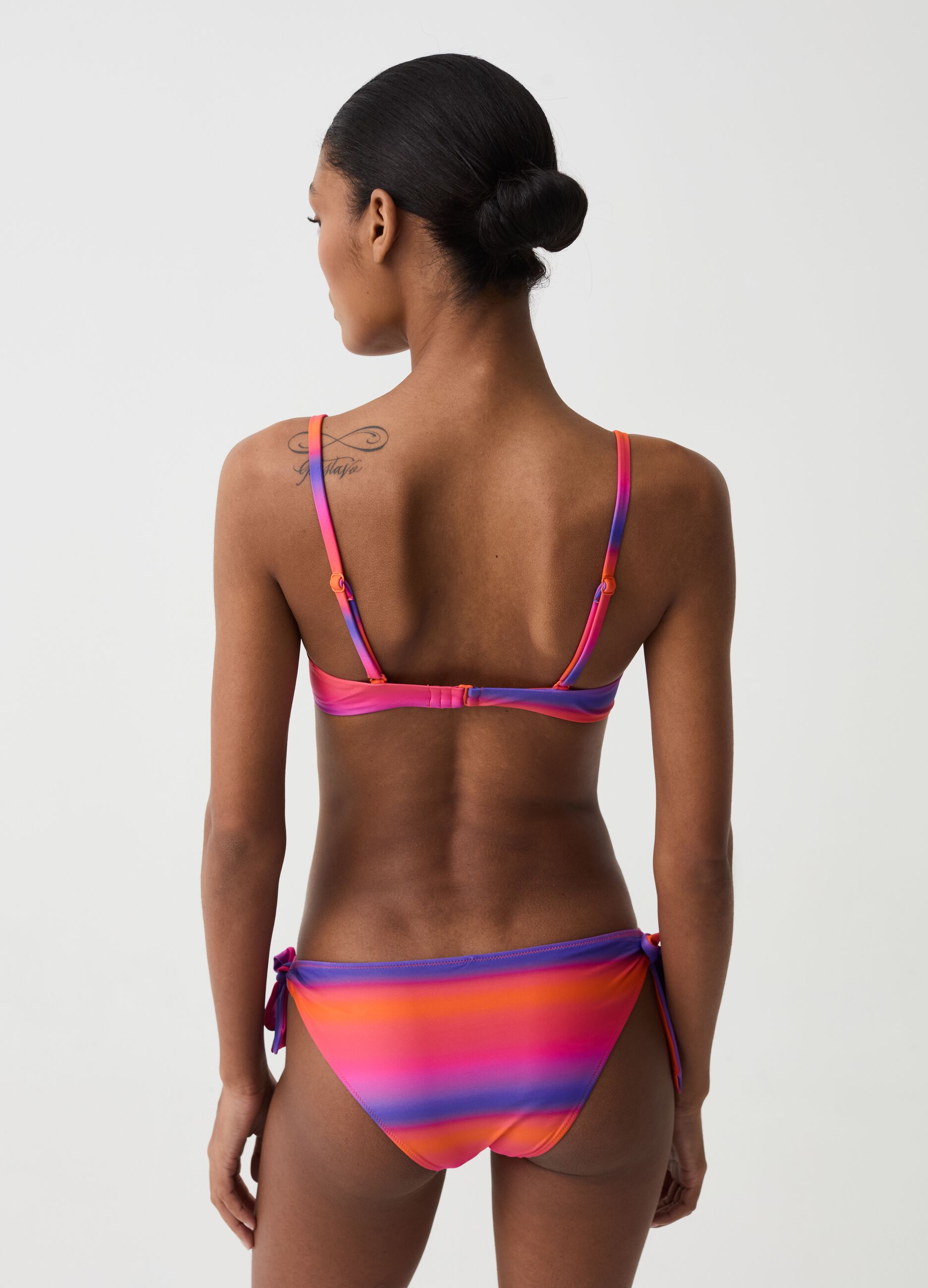Bralette bikini top with faded stripe pattern