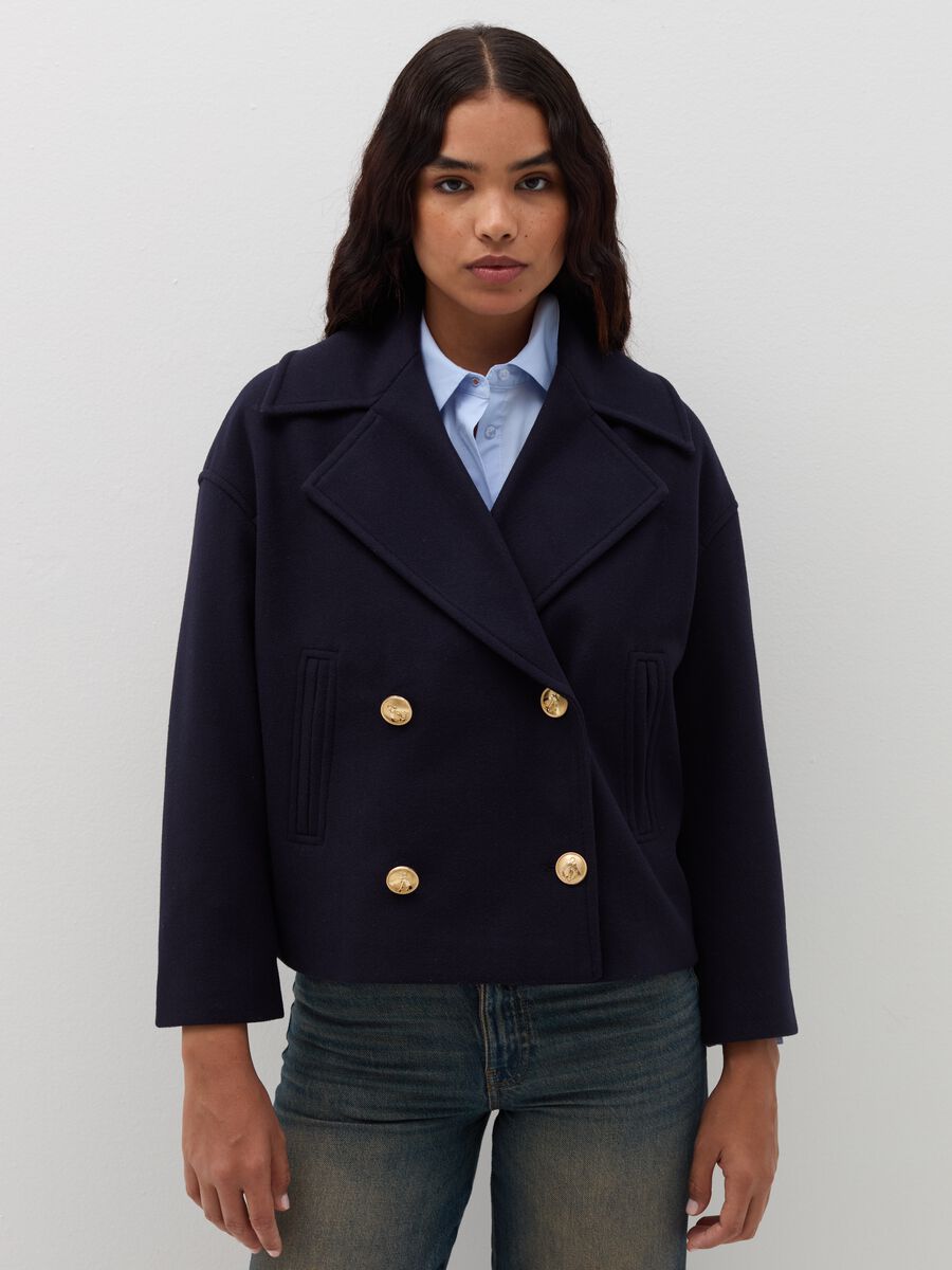 Short double-breasted coat_0