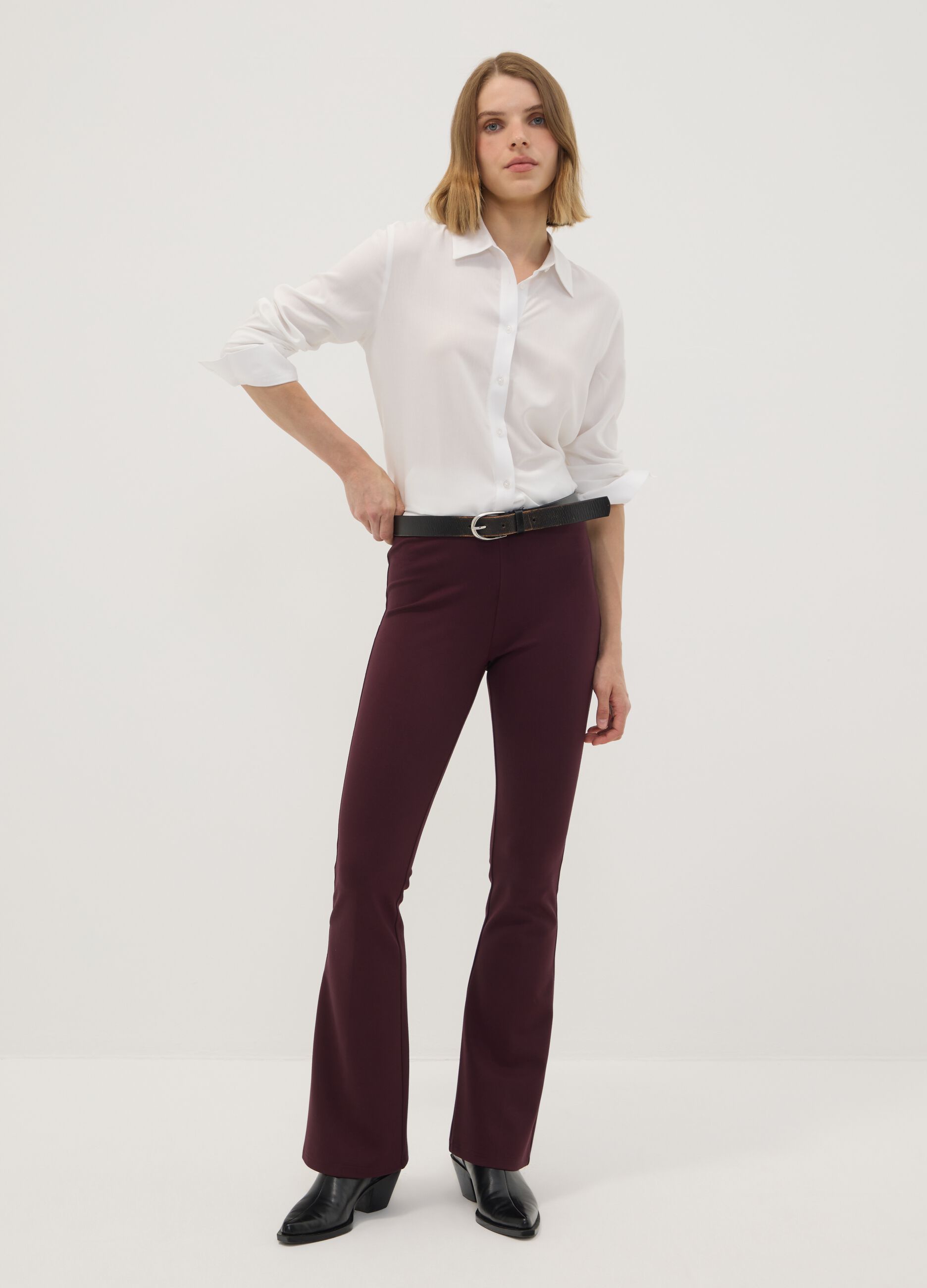 Leggings rossi flare fit in punto Milano di viscosa elasticizzata