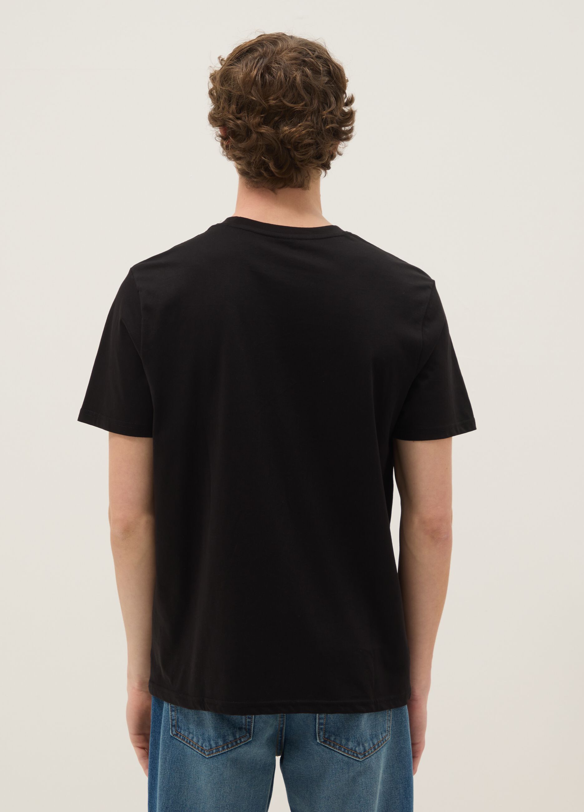 Schwarzes T-Shirt mit Print aus reiner Baumwolle, Regular Fit
