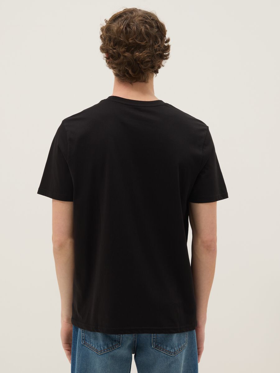 Black printed T-shirt in pure cotton, regular fit_3