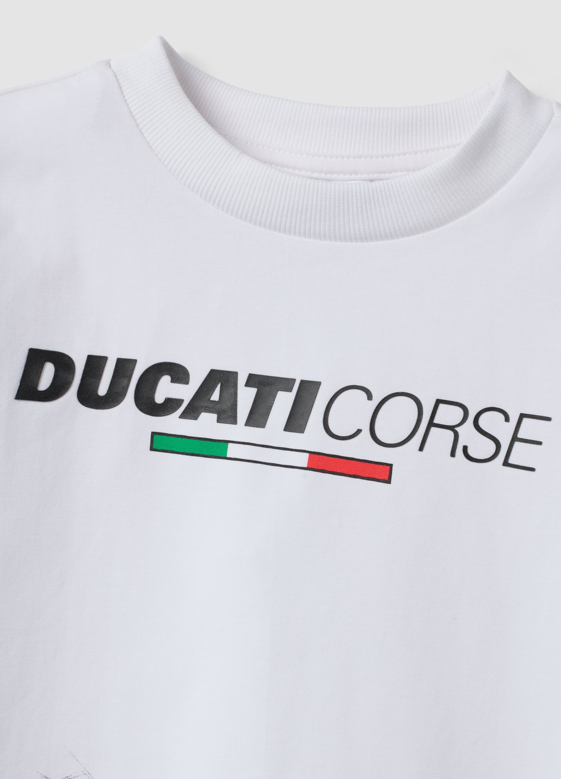 T-shirt branca de manga curta em algod&atilde;o el&aacute;stico