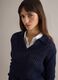 Blue cotton blend regular fit jumper with mesh pattern and polo collar_1