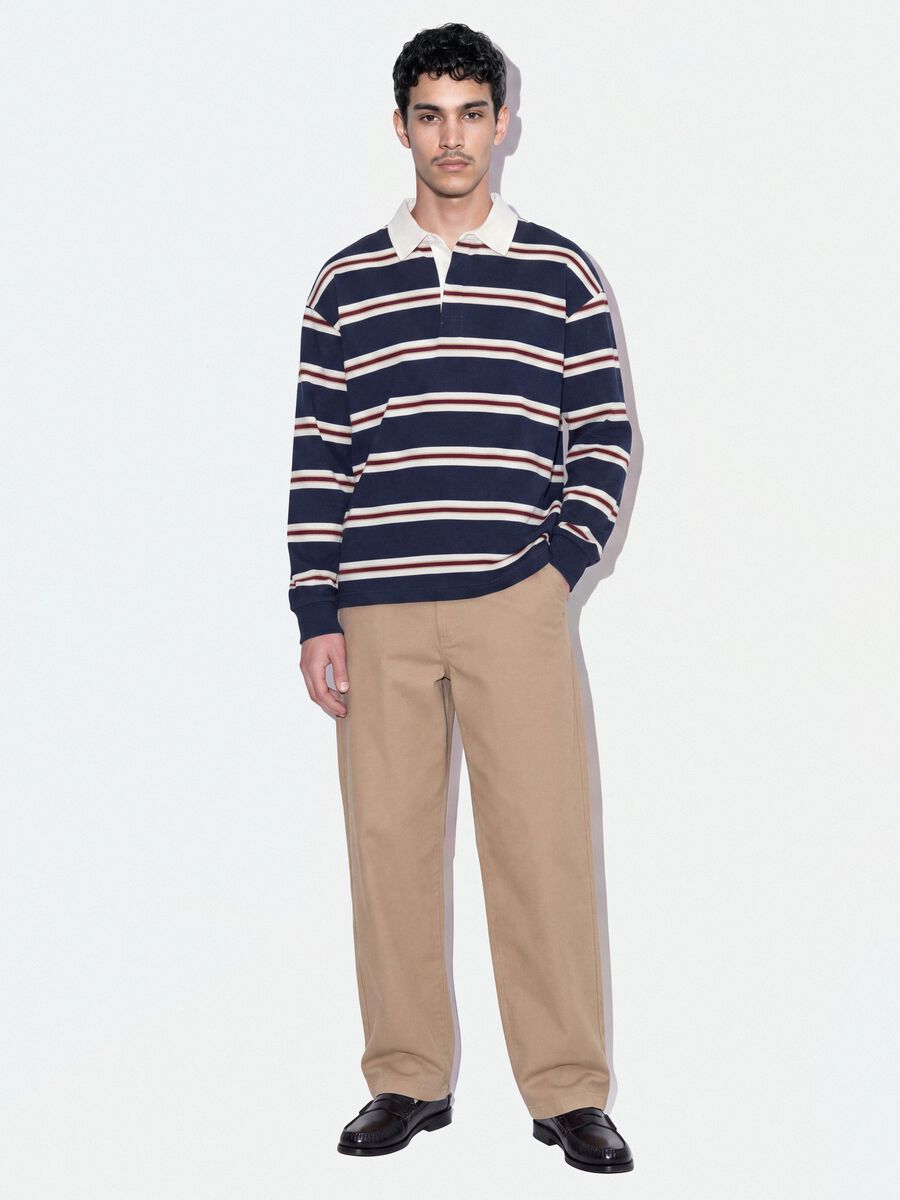 Beige pure cotton barrel-fit chino trousers_0