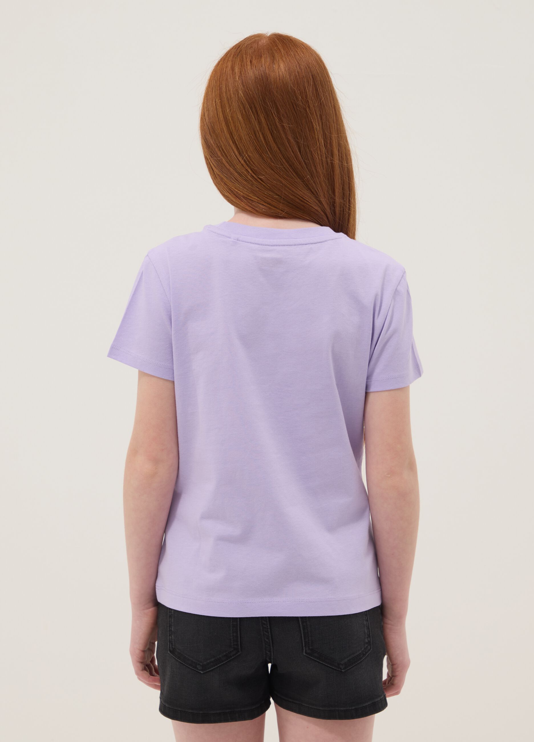 T-shirt roxa de algod&atilde;o puro para rapariga, corte regular