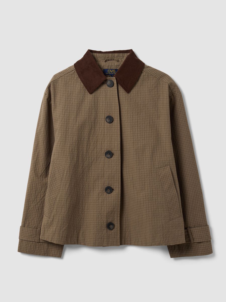 Brown cotton-blend jacket with contrast collar, regular fit_4