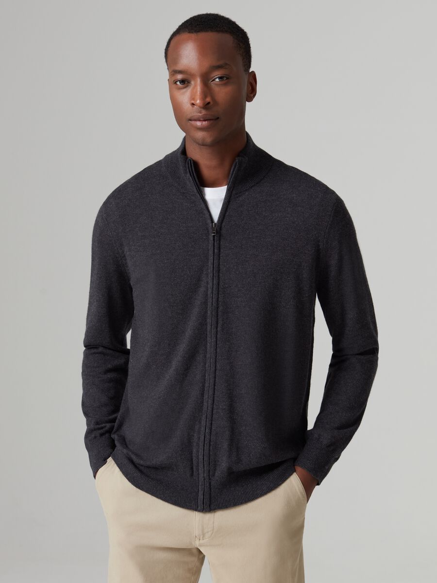 Full-zip cardigan in viscose, wool and cashmere_0