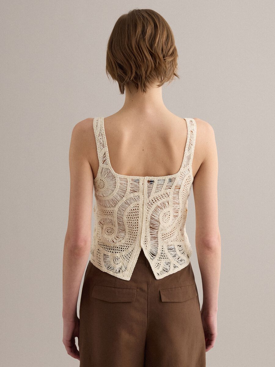 Beige crochet cotton-blend tank top_2