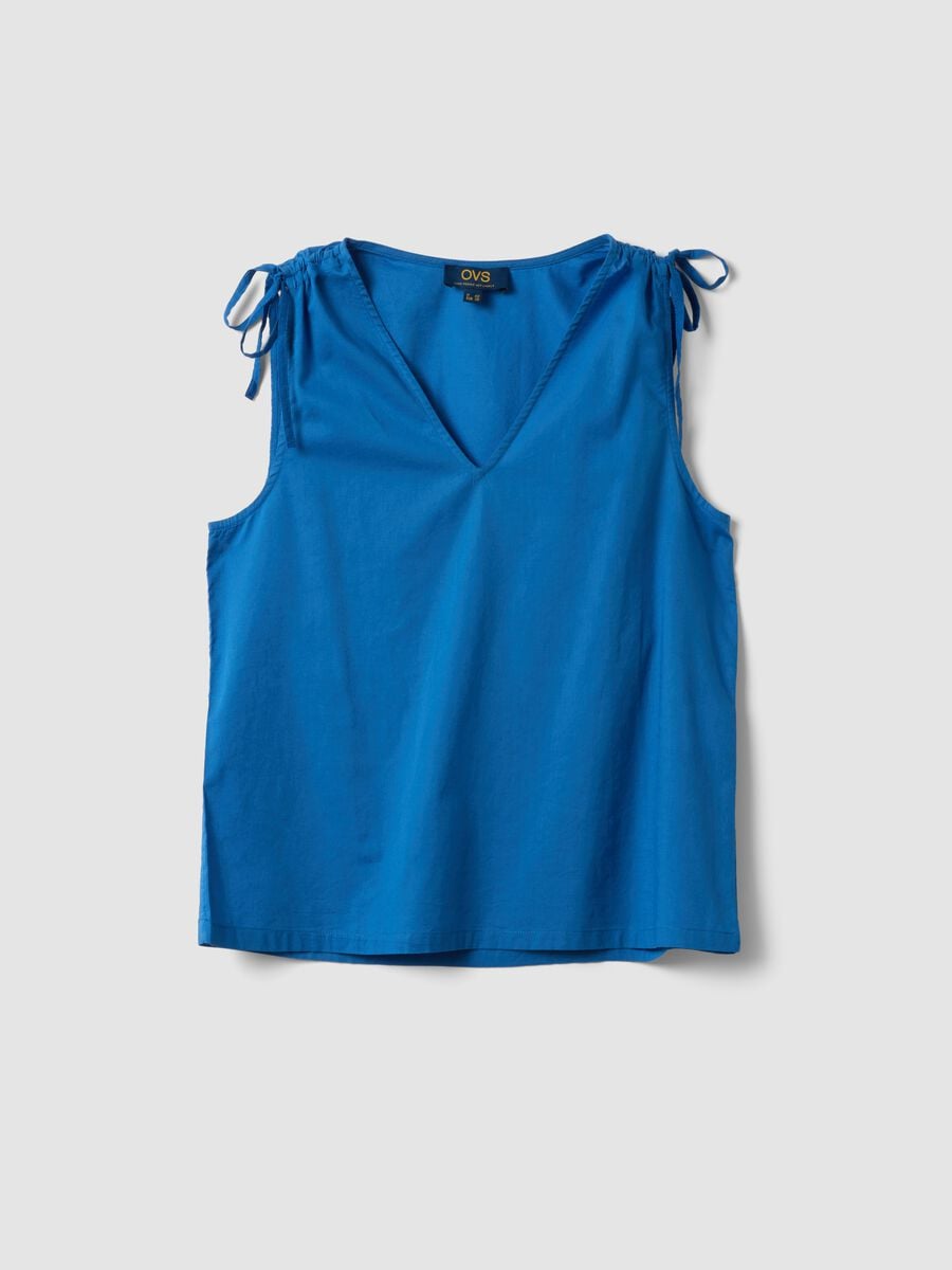 Blue pure cotton V-neck blouse_4
