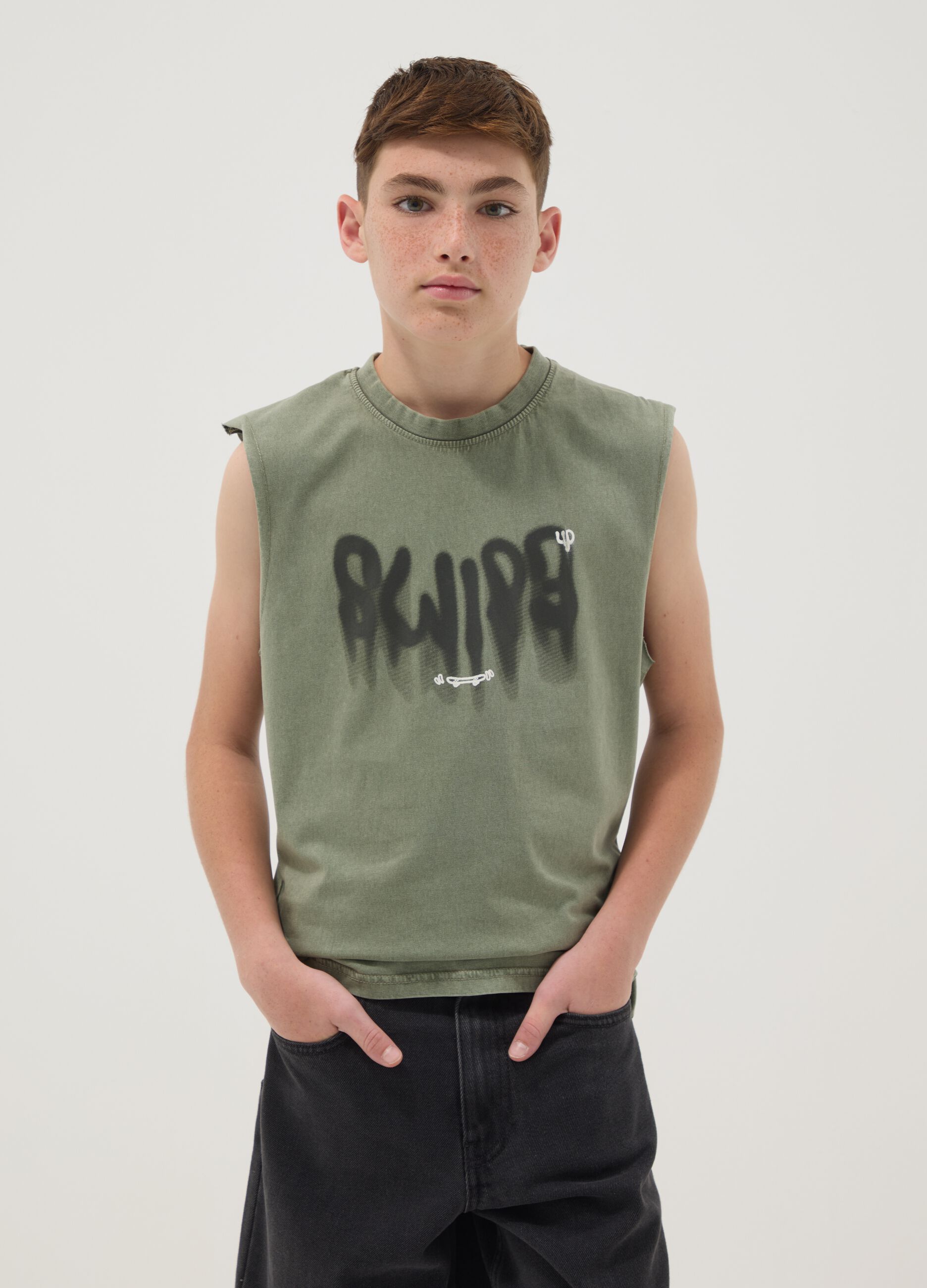 Green pure cotton vest top