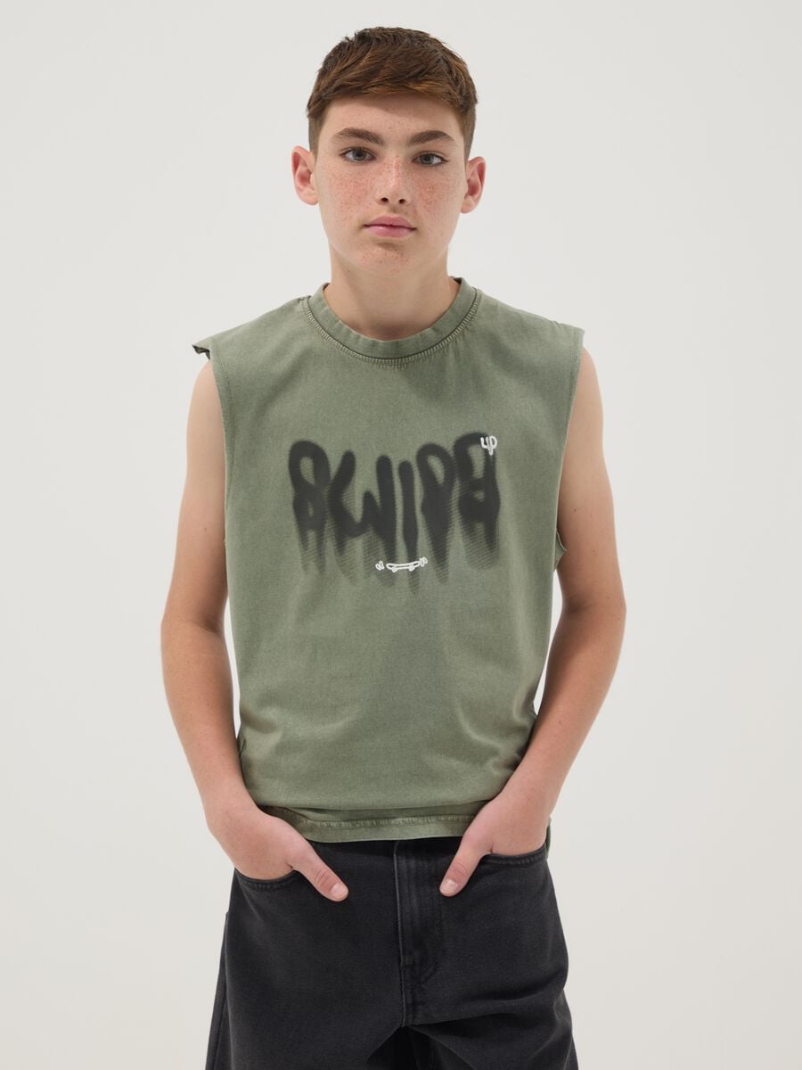 Green pure cotton vest top_0