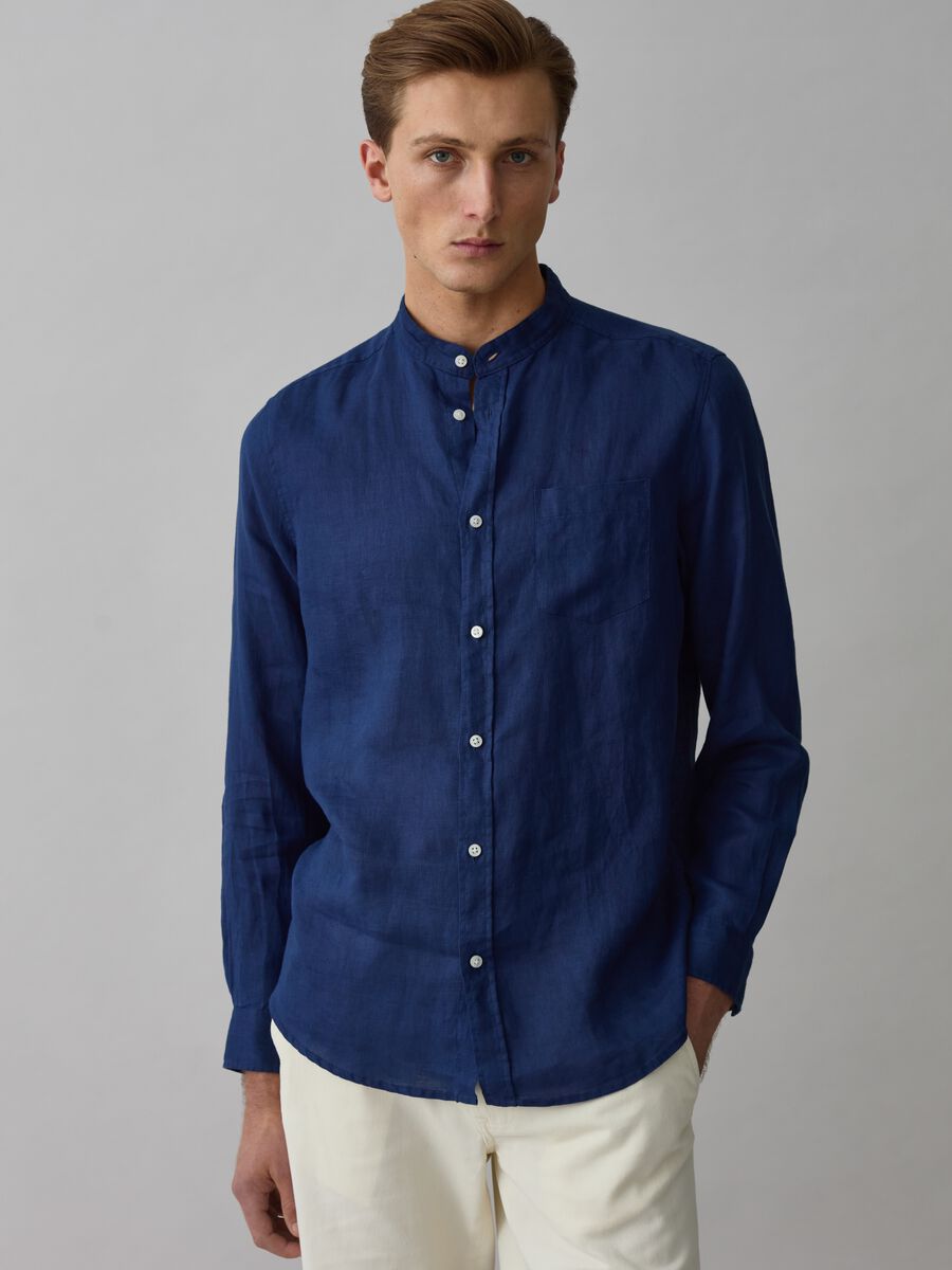 Regular-fit shirt in linen with Mandarin collar_0