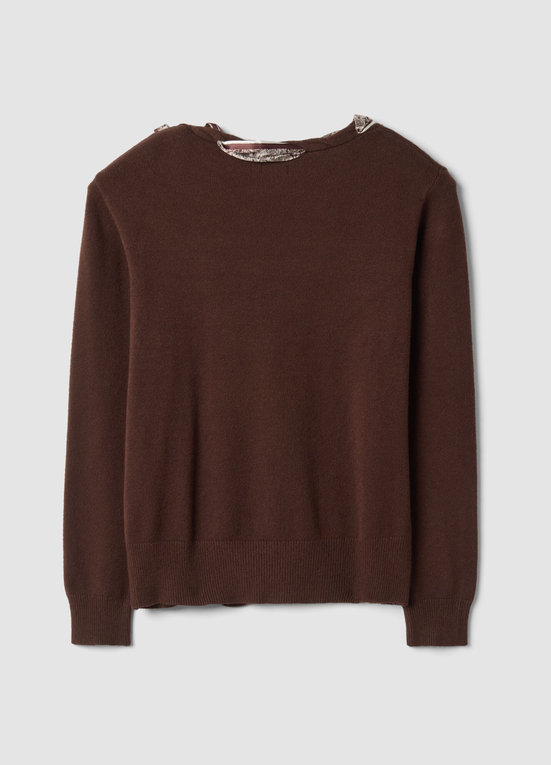 Brauner Pullover aus Viskosemix mit Halstuch, Regular Fit