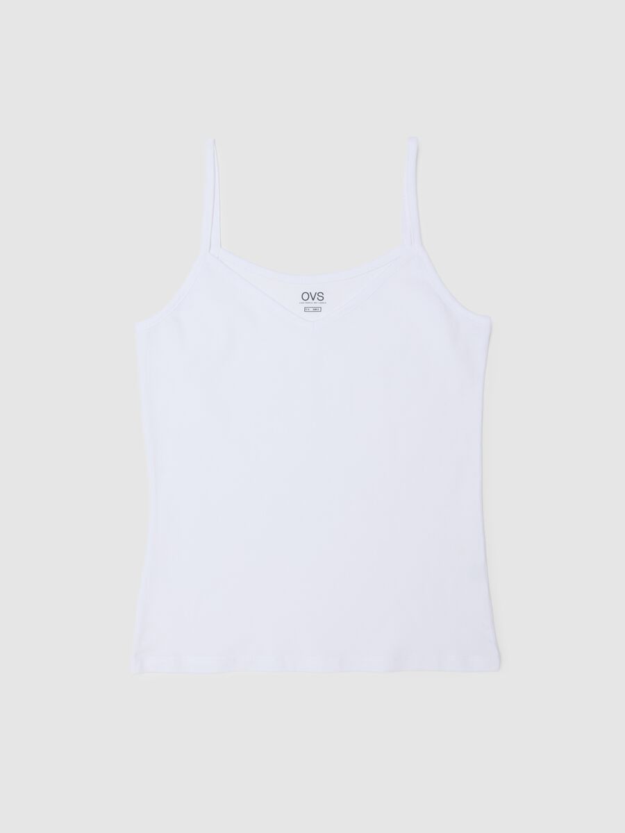 Canottiera in cotone elasticizzato bianca regular fit deep V_0