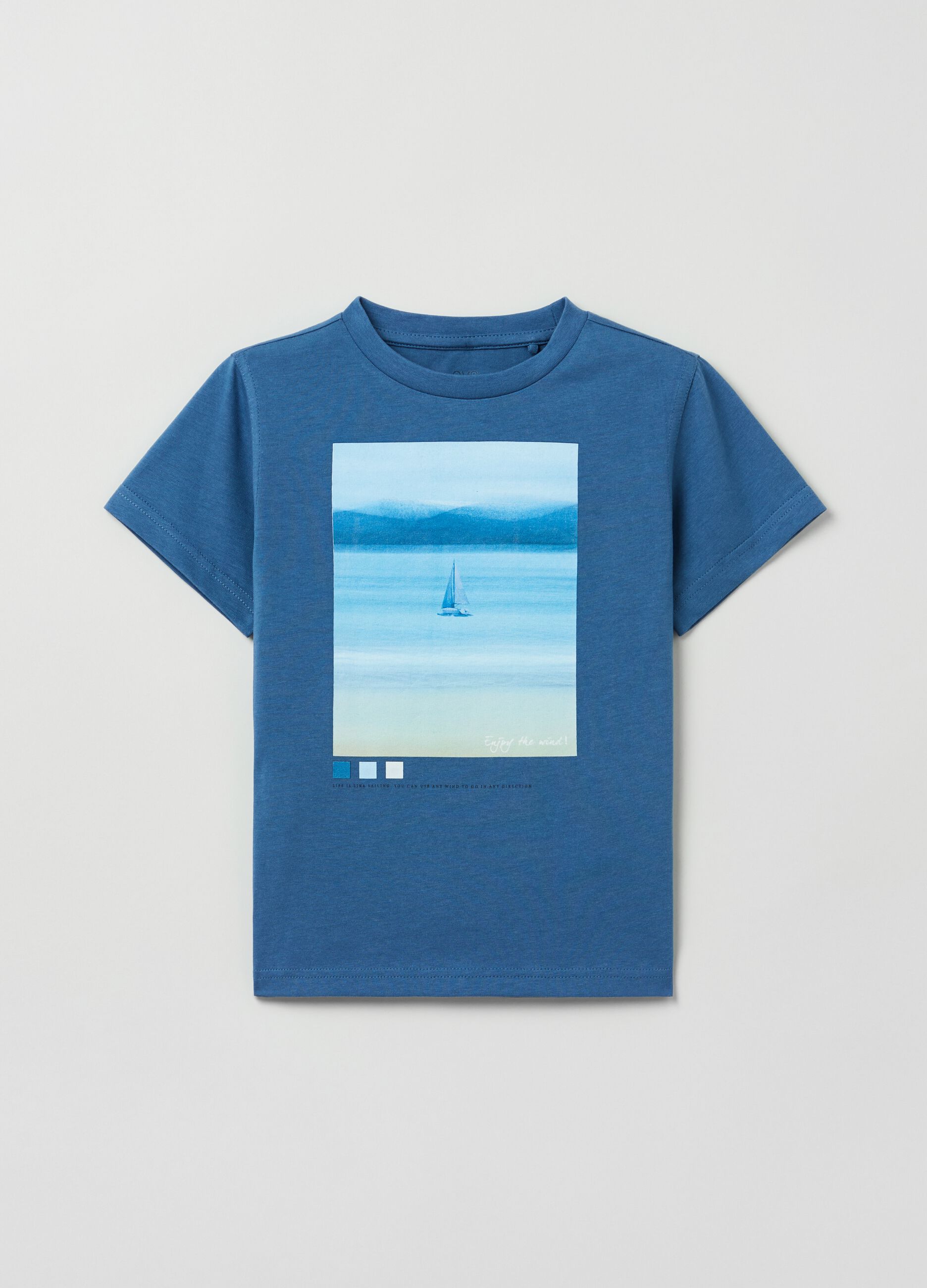 Camiseta de algodón estampado barco de vela