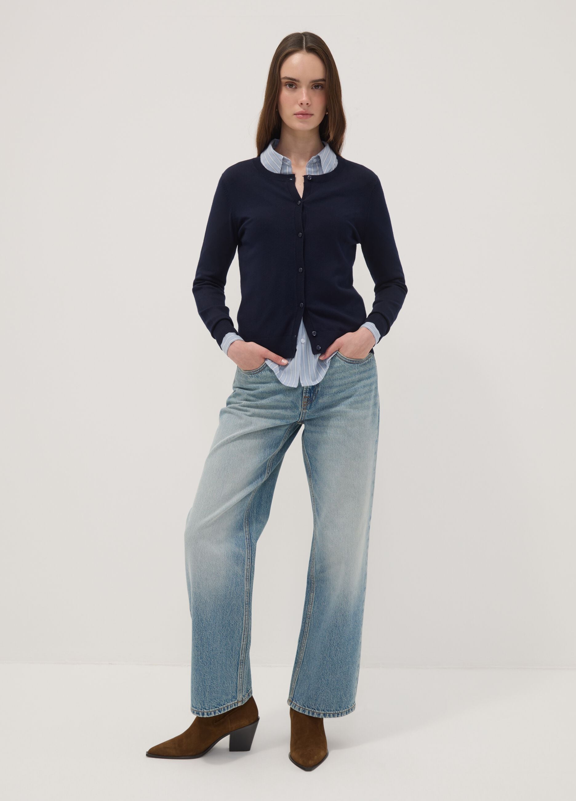 Regular-Fit blauer Cardigan mit Kn&ouml;pfen