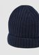 Berretto blu navy in puro cashmere a coste_2