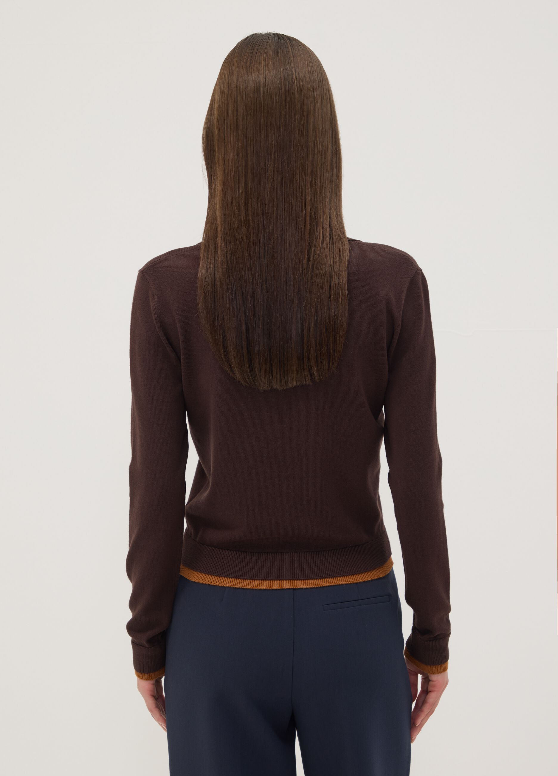 Brown viscose-blend polo-collar jumper, regular fit