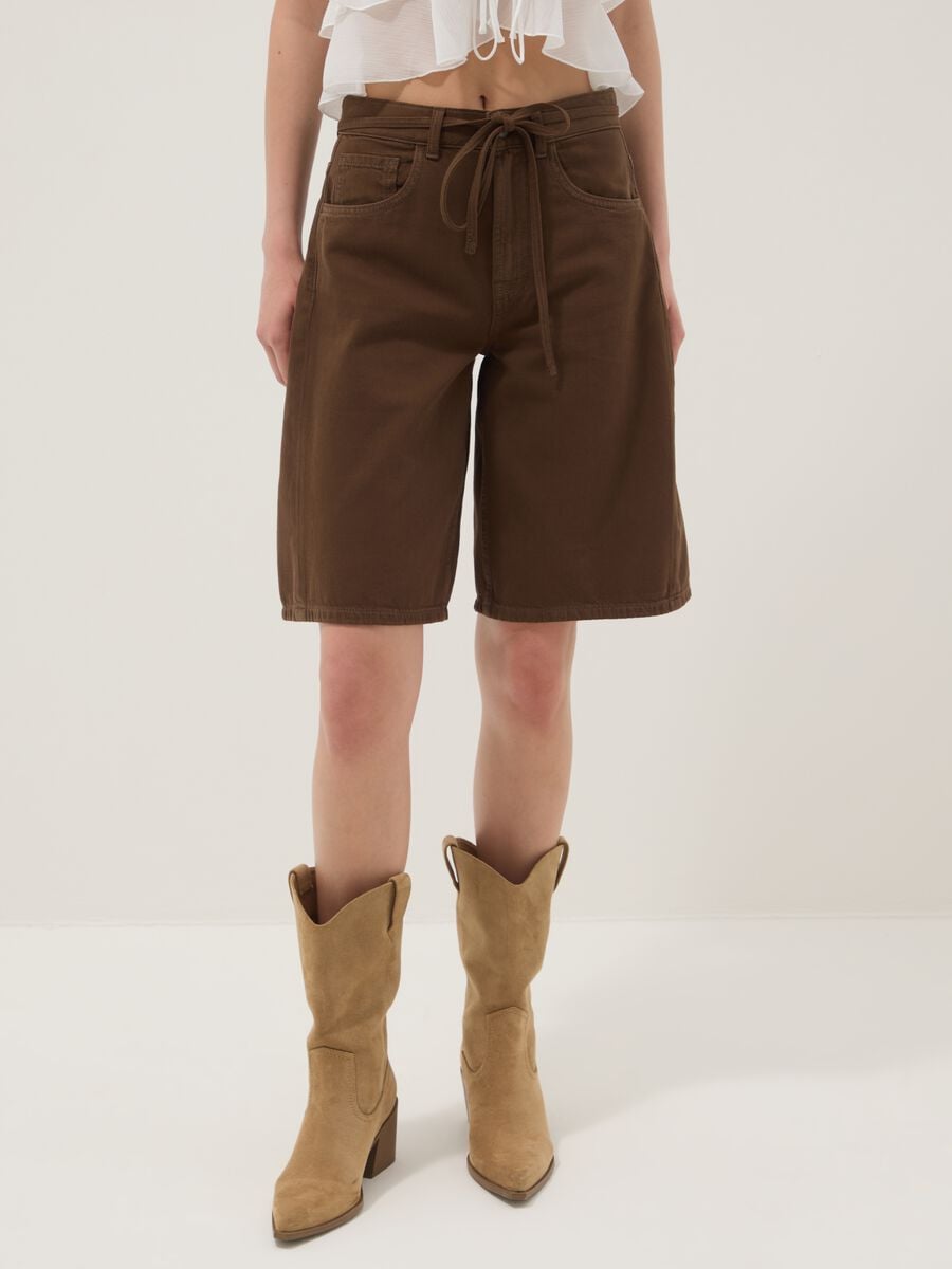Brown pure cotton Bermuda shorts_1
