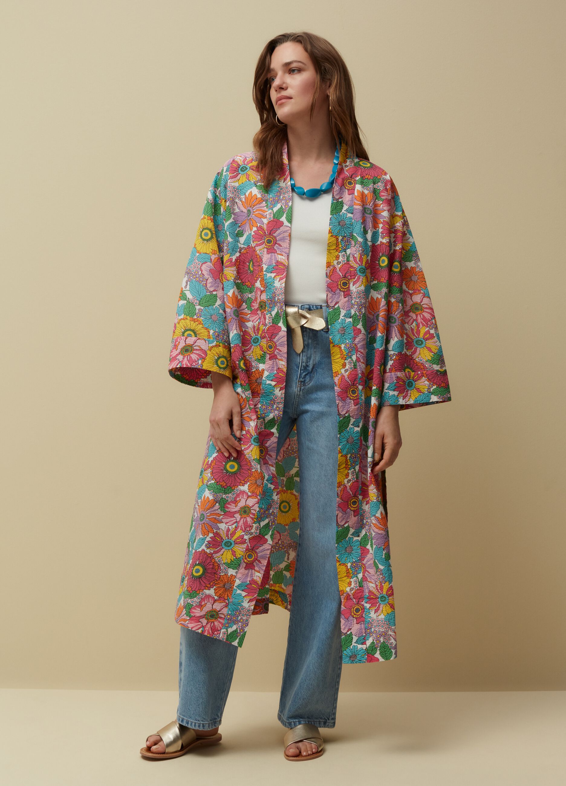 Kimono largo estampado de flores