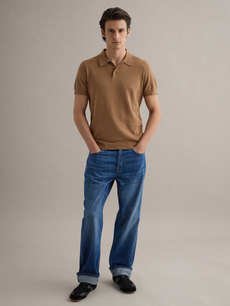 Regular fit brown polo shirt in cotton, linen and silk blend_2
