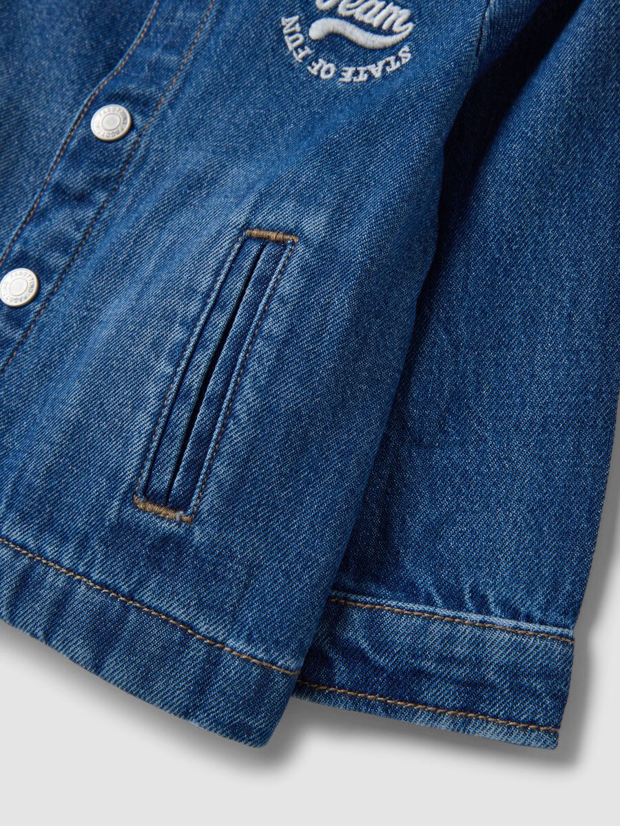 Shacket blu in puro cotone denim con bottoni a pressione_3