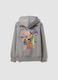 Grey hooded sweatshirt in cotton blend with One Piece print, oversized fit_1