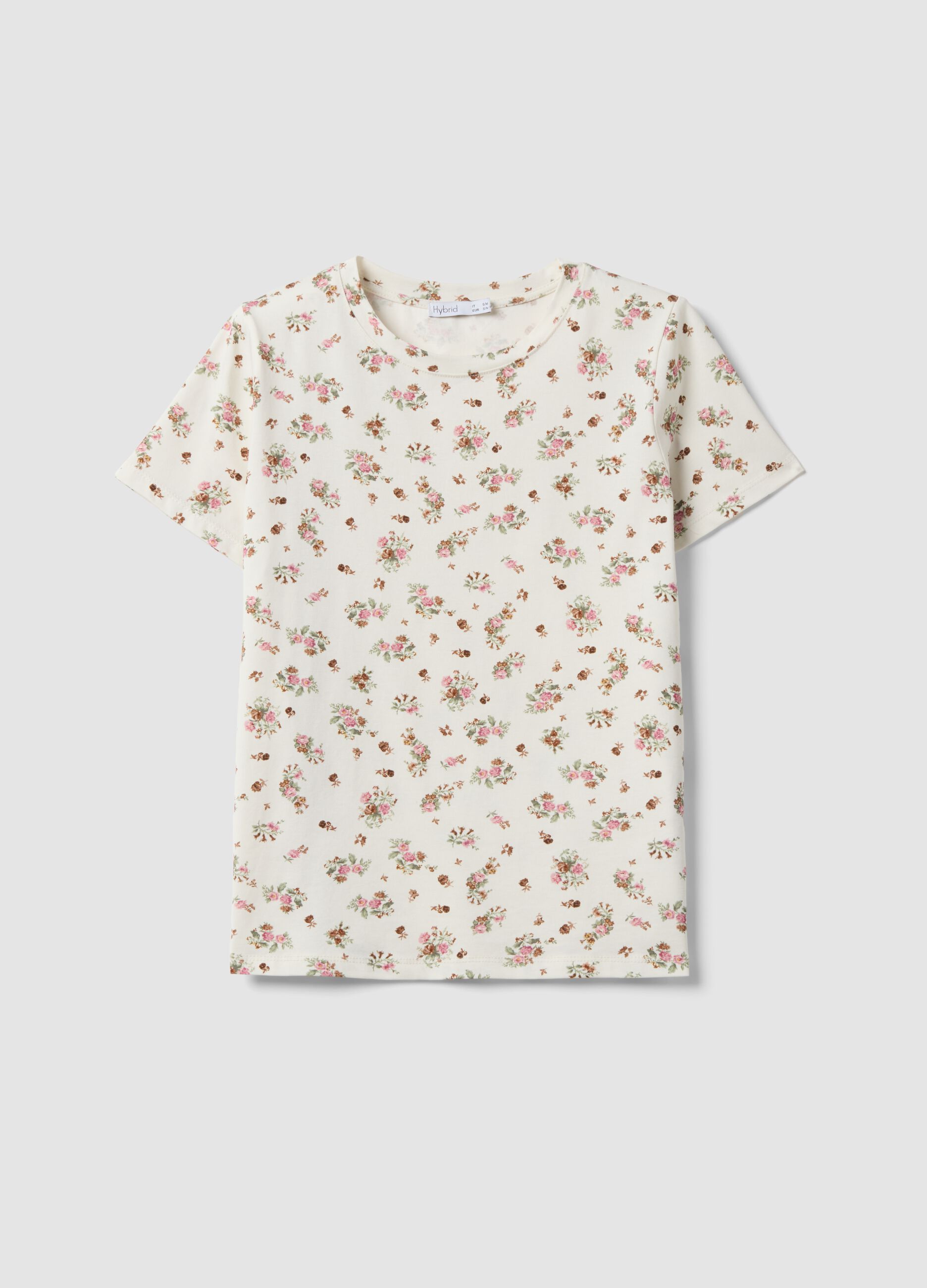 White floral stretch-cotton T-shirt, regular fit