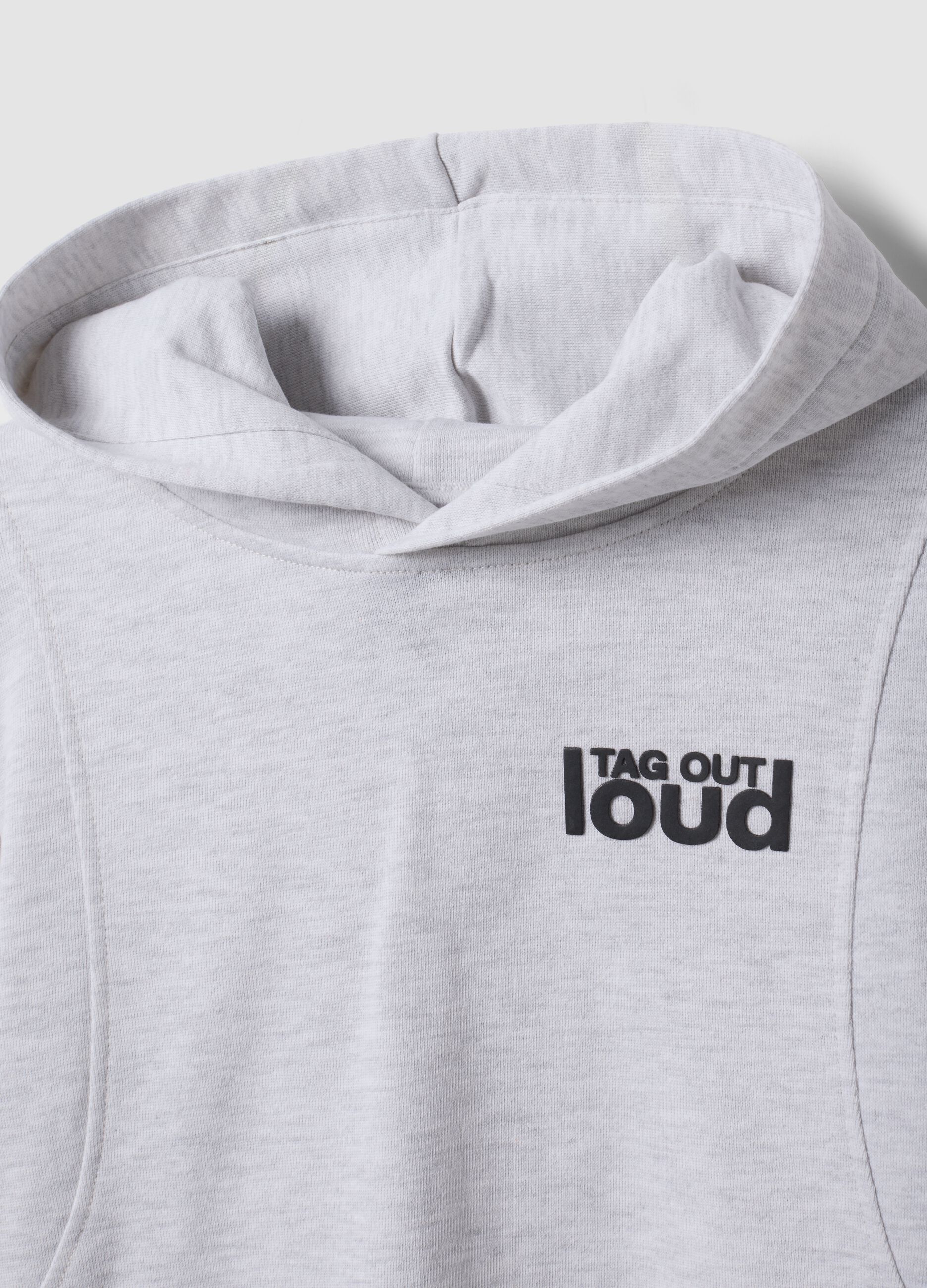 Sweatshirt com capuz cinzenta de corte oversized em mistura de algod&atilde;o e viscose para rapaz