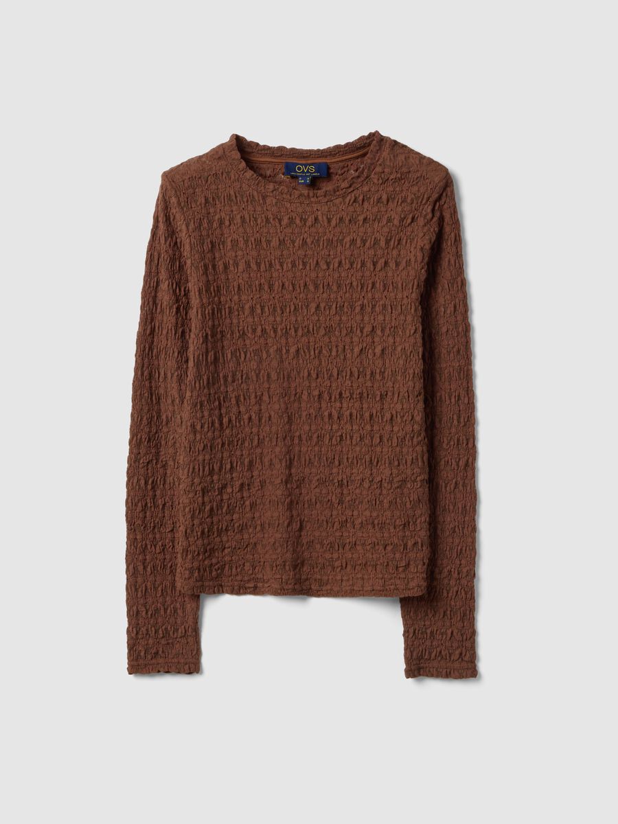 Brown cotton and viscose blend sweater regular fit with knit texture_4
