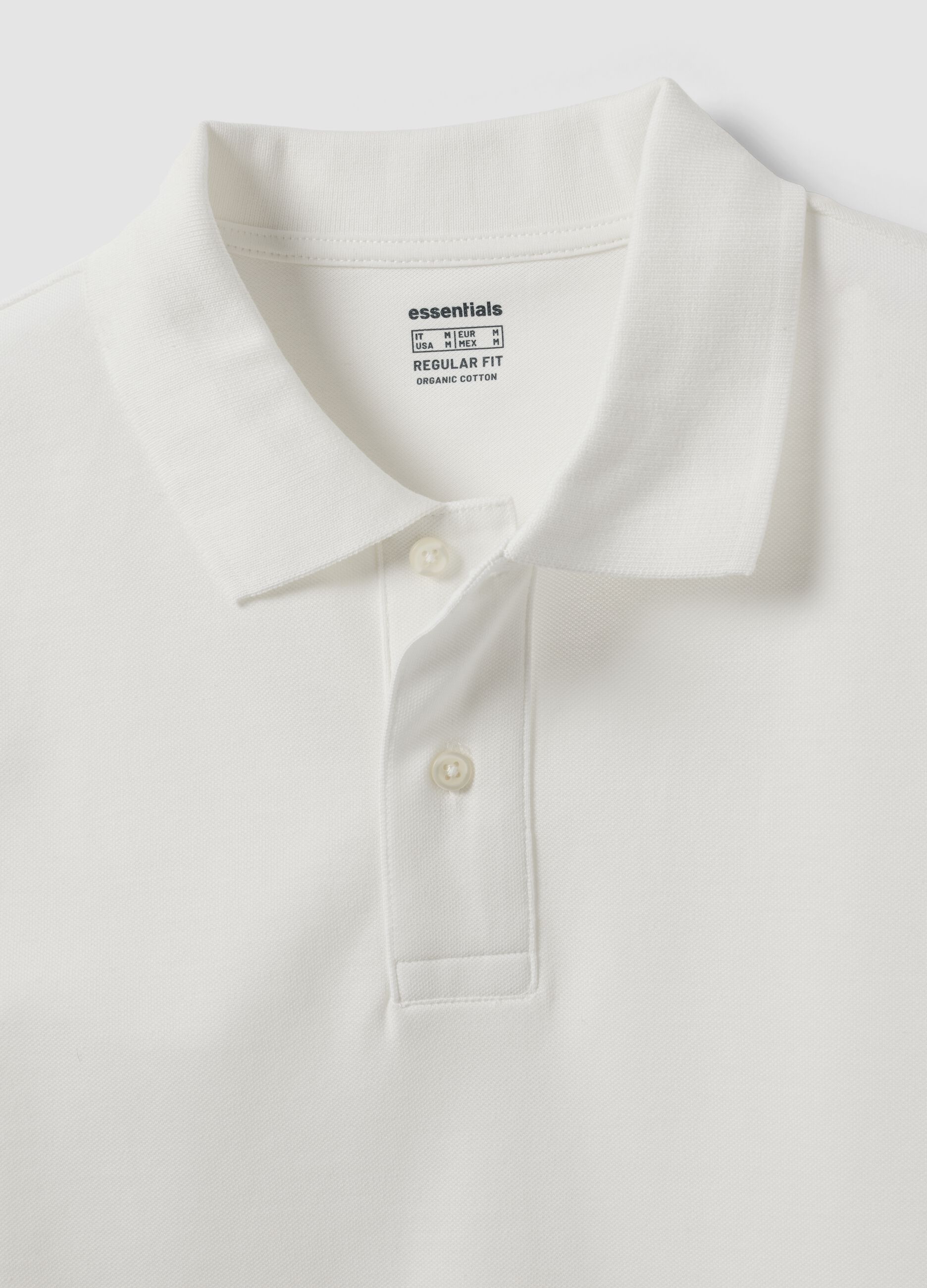 Polo branco de manga comprida em piqu&eacute; de algod&atilde;o org&acirc;nico puro, corte regular