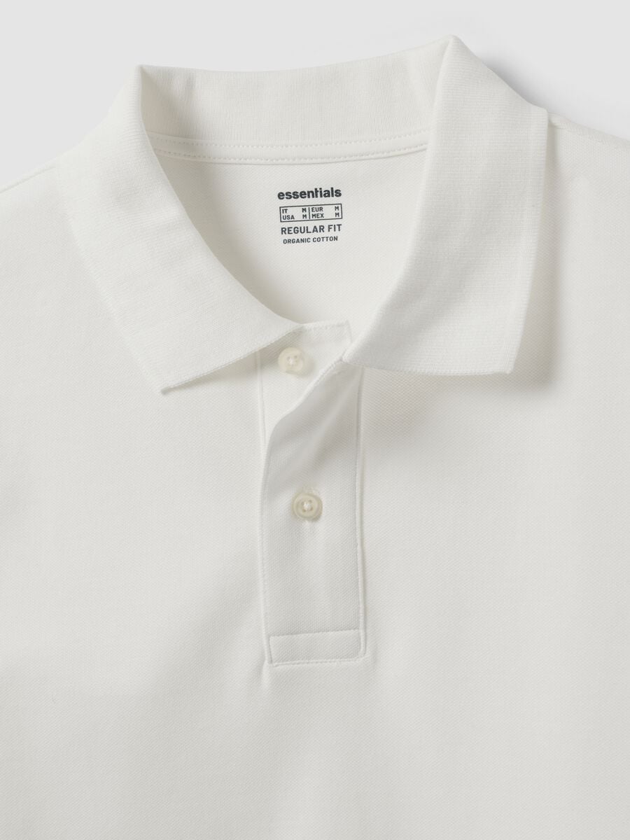Polo blanc en piqu&eacute; de coton bio &agrave; manches longues, coupe regular_5