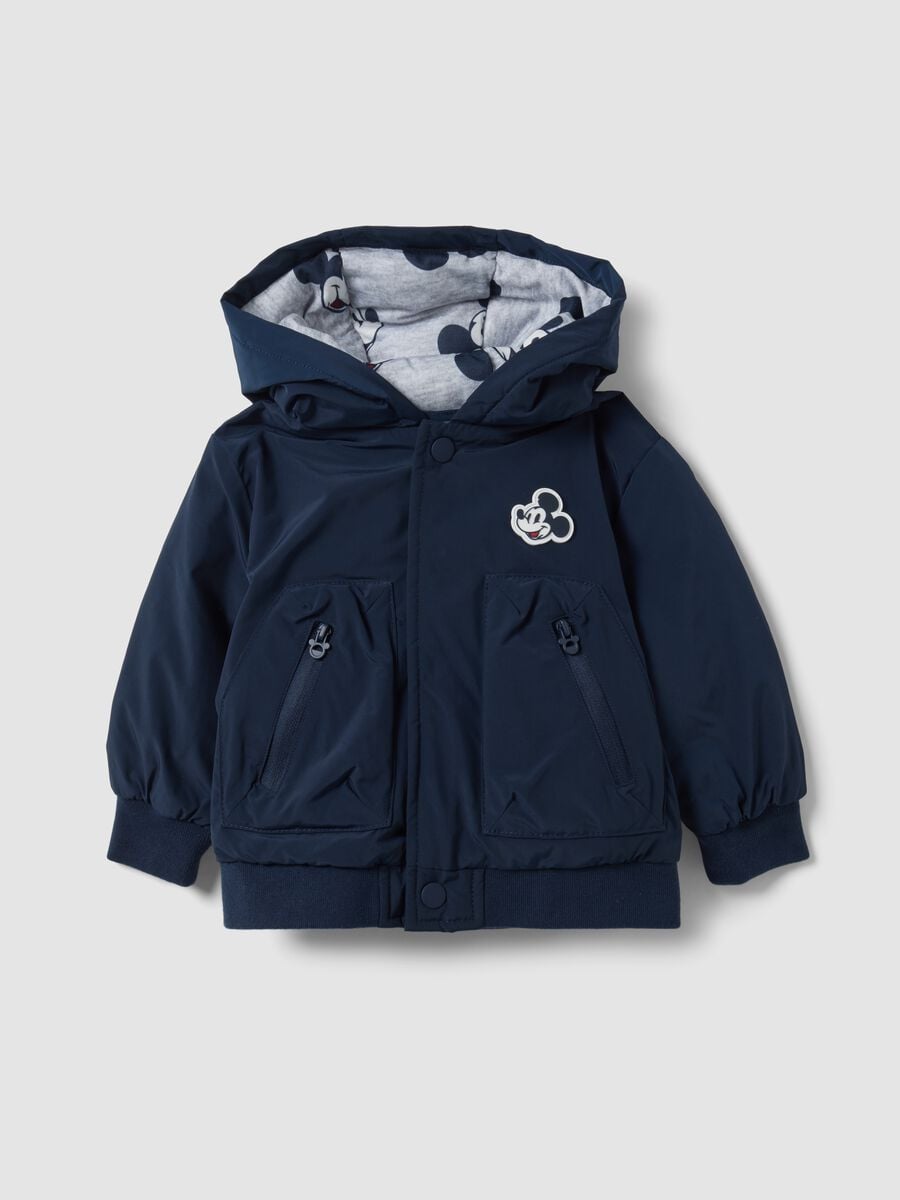 Blue padded hooded jacket with Mickey print for boys_0