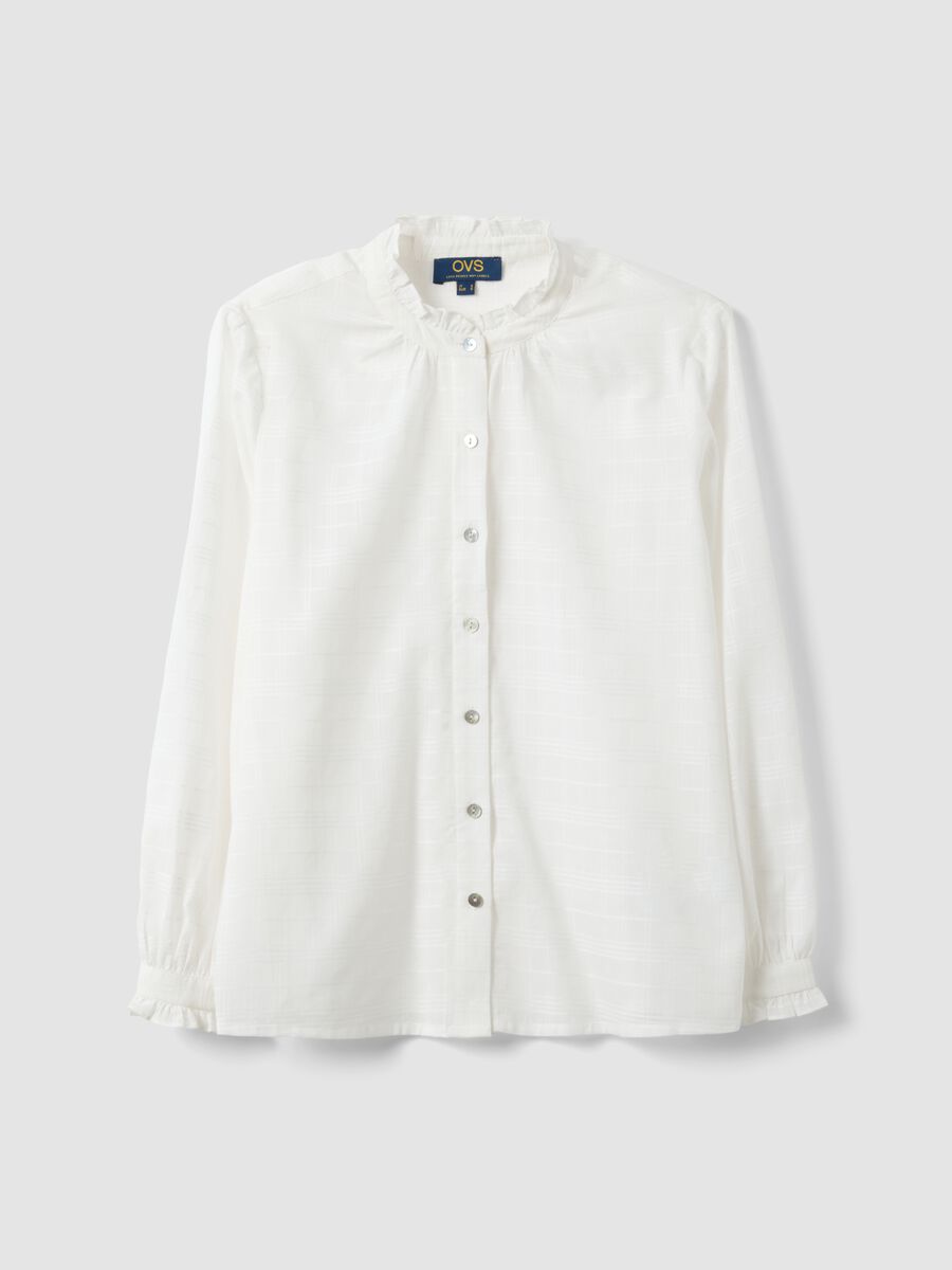 Camicia in puro cotone bianca regular fit con motivo a quadri_4