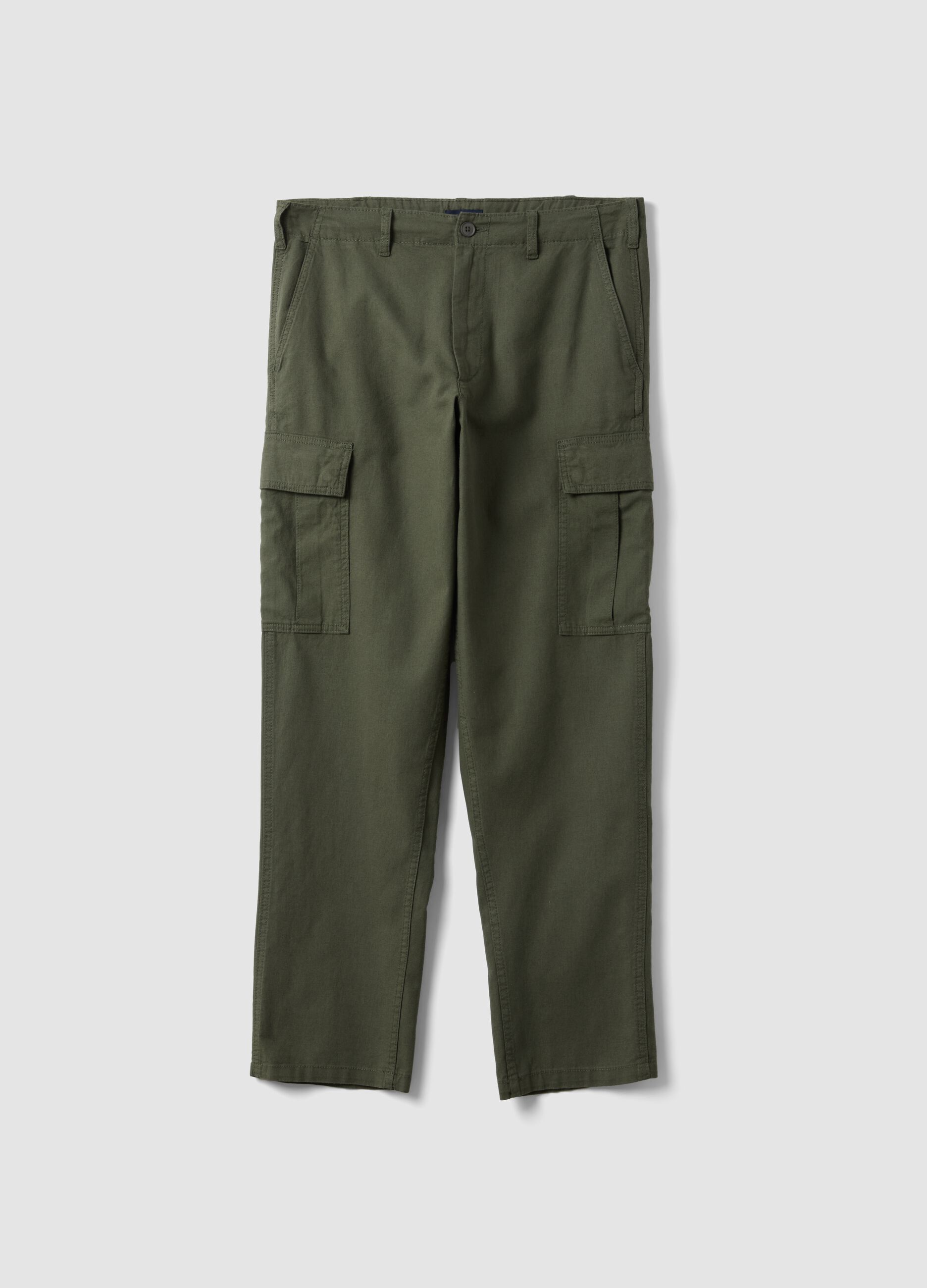Gr&uuml;ne Cargo-Hose in Regular Fit aus Leinen-Baumwoll-Mix