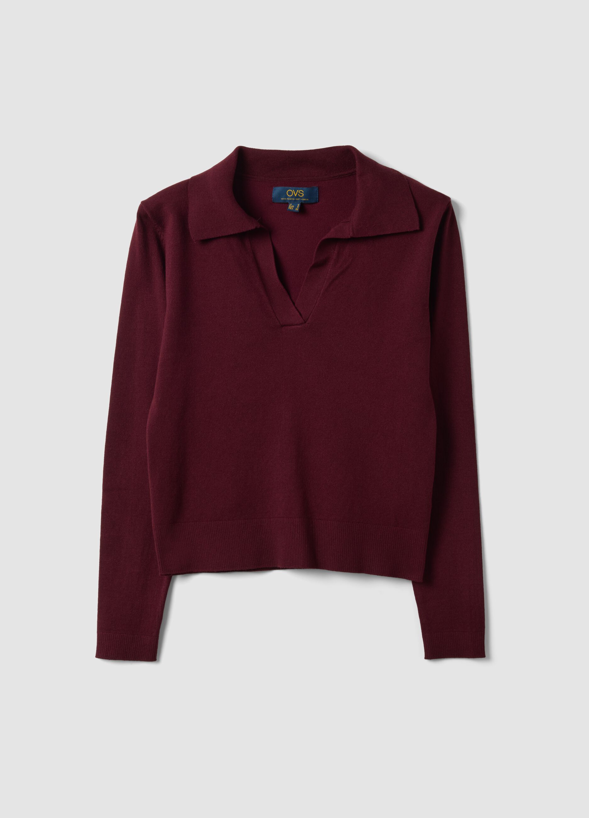 Red viscose-blend polo-collar top, regular fit