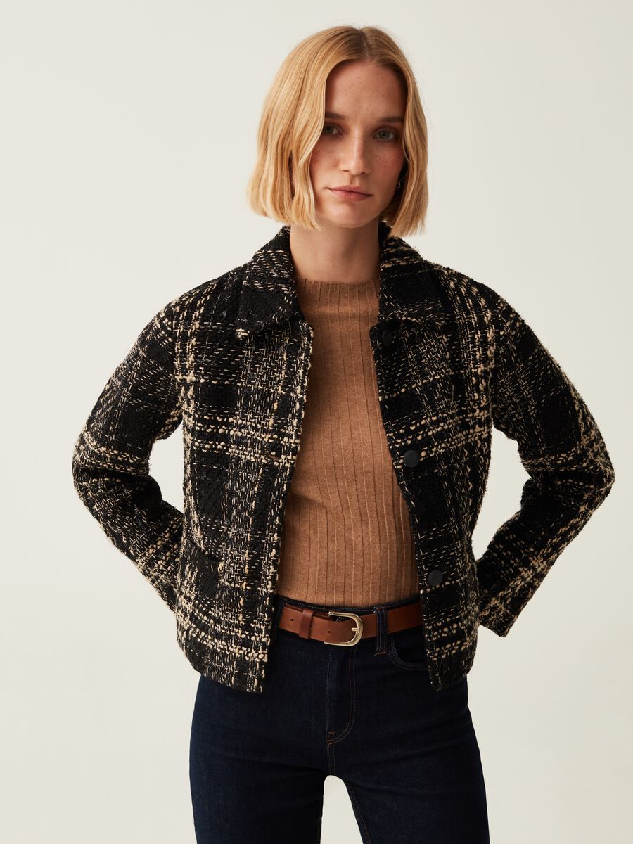 Short jacket in tweed with check pattern_0