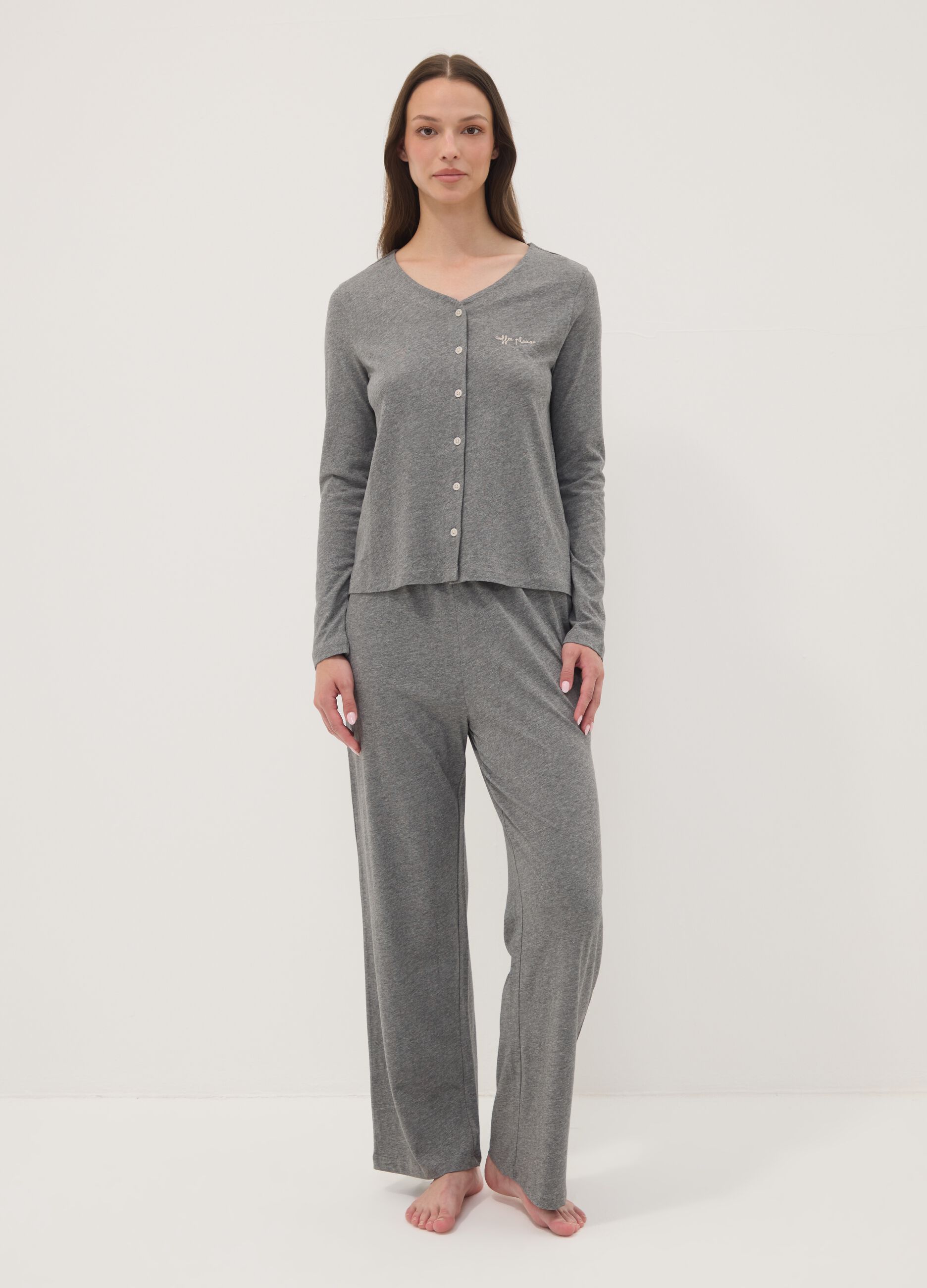 Grey cotton-viscose blend pyjama T-shirt