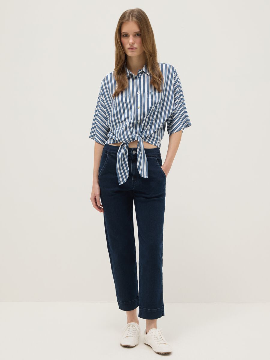 Mehrfarbig gestreiftes Regular-Fit-Hemd aus reiner Viskose_1