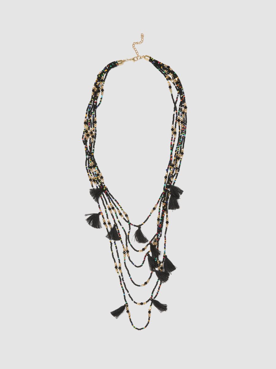 Multicolour necklace with black tassels_0