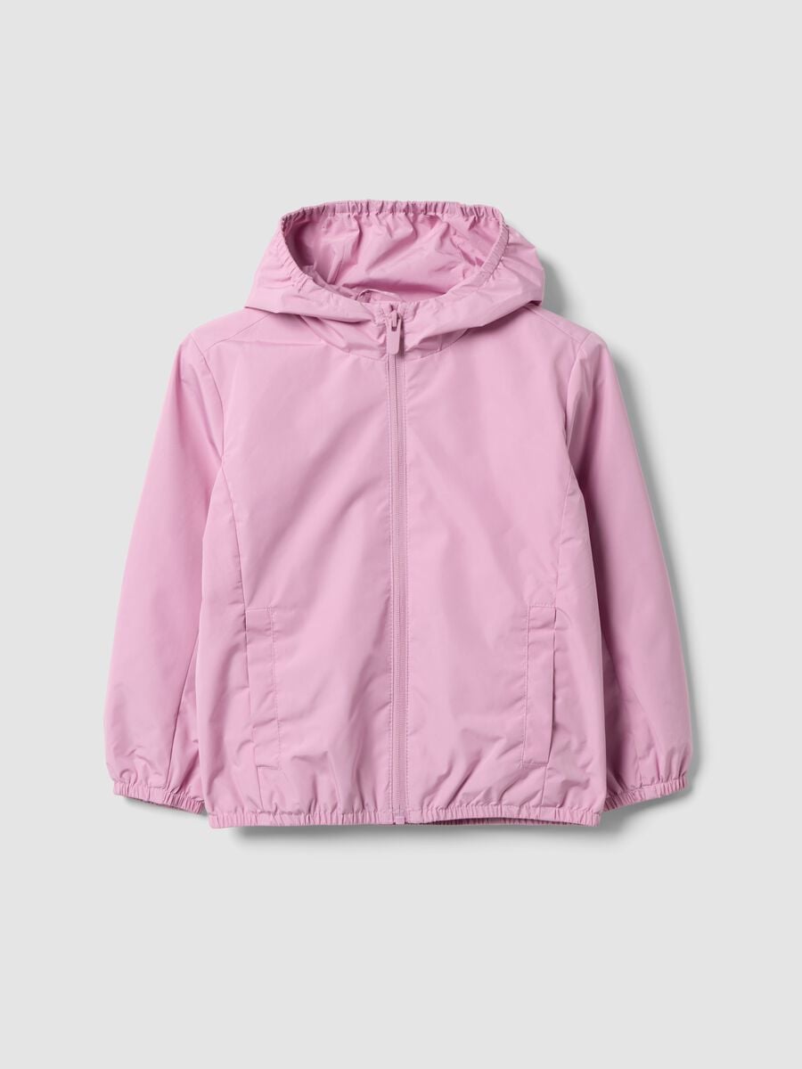 Pink hooded rain jacket with zip for girls, regular fit_0