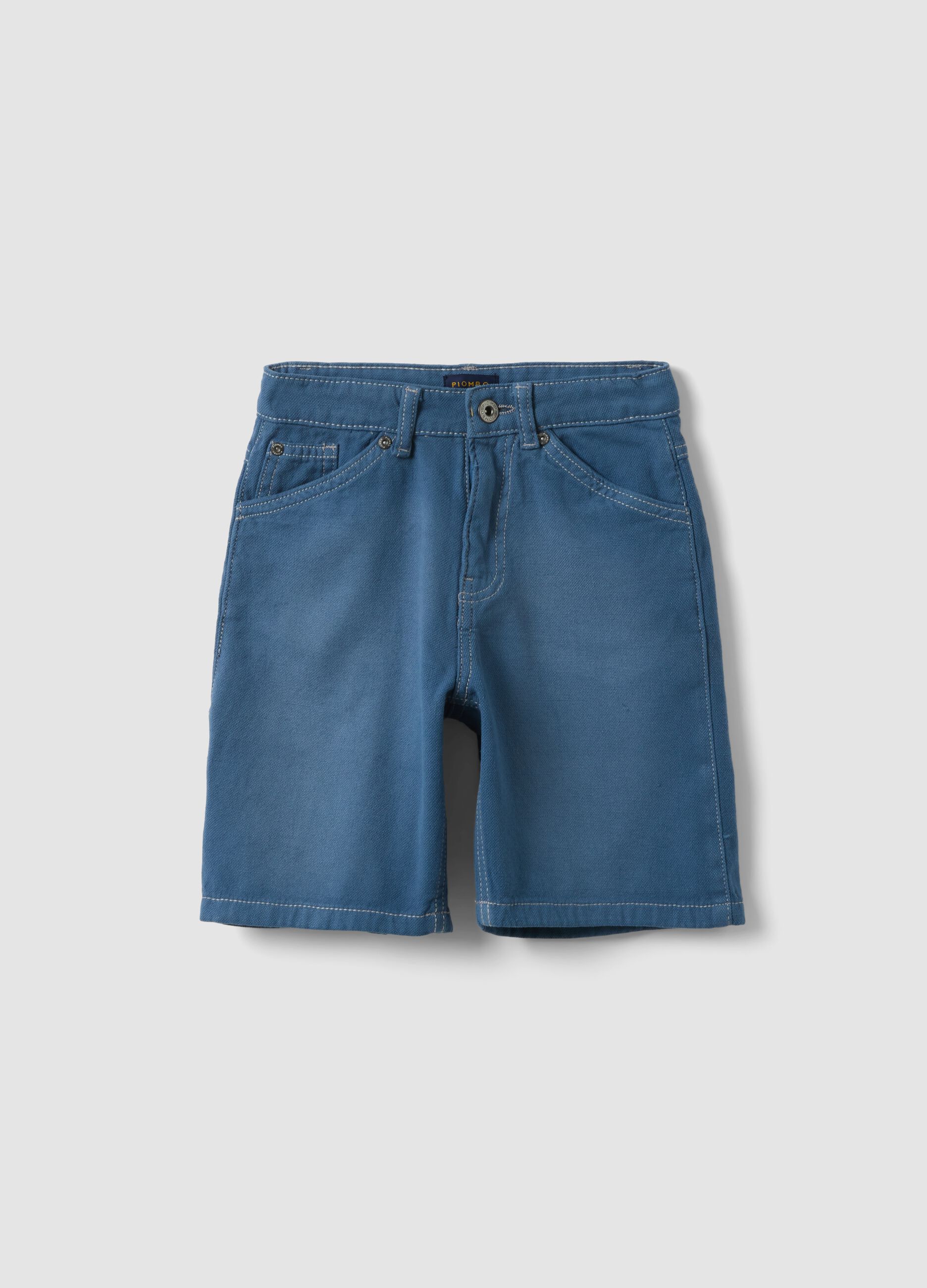Blue denim cargo shorts in pure cotton for boys, baggy fit